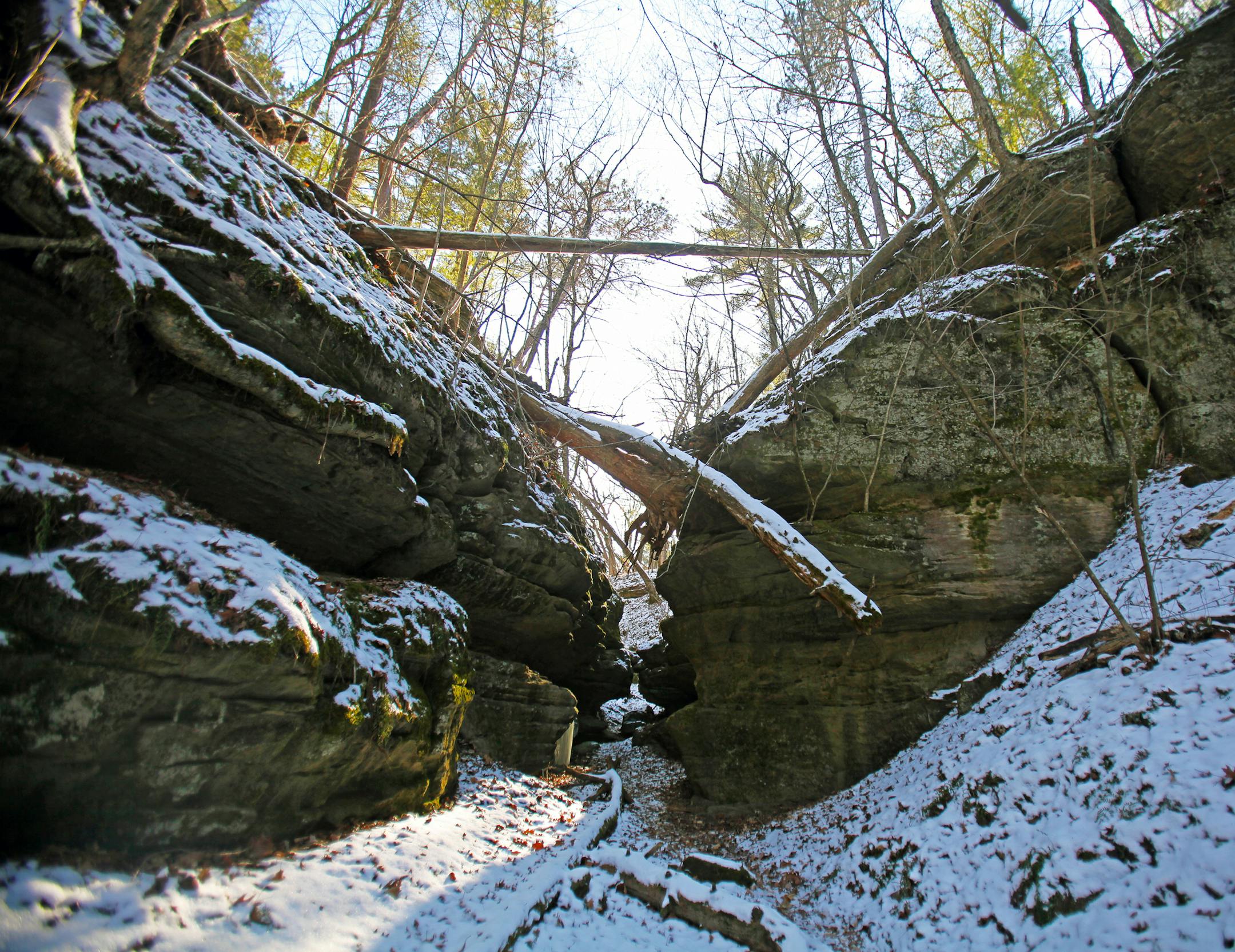 It's a tight squeeze through Fern Dell Gorge at Mirror Lake State Park near Baraboo.