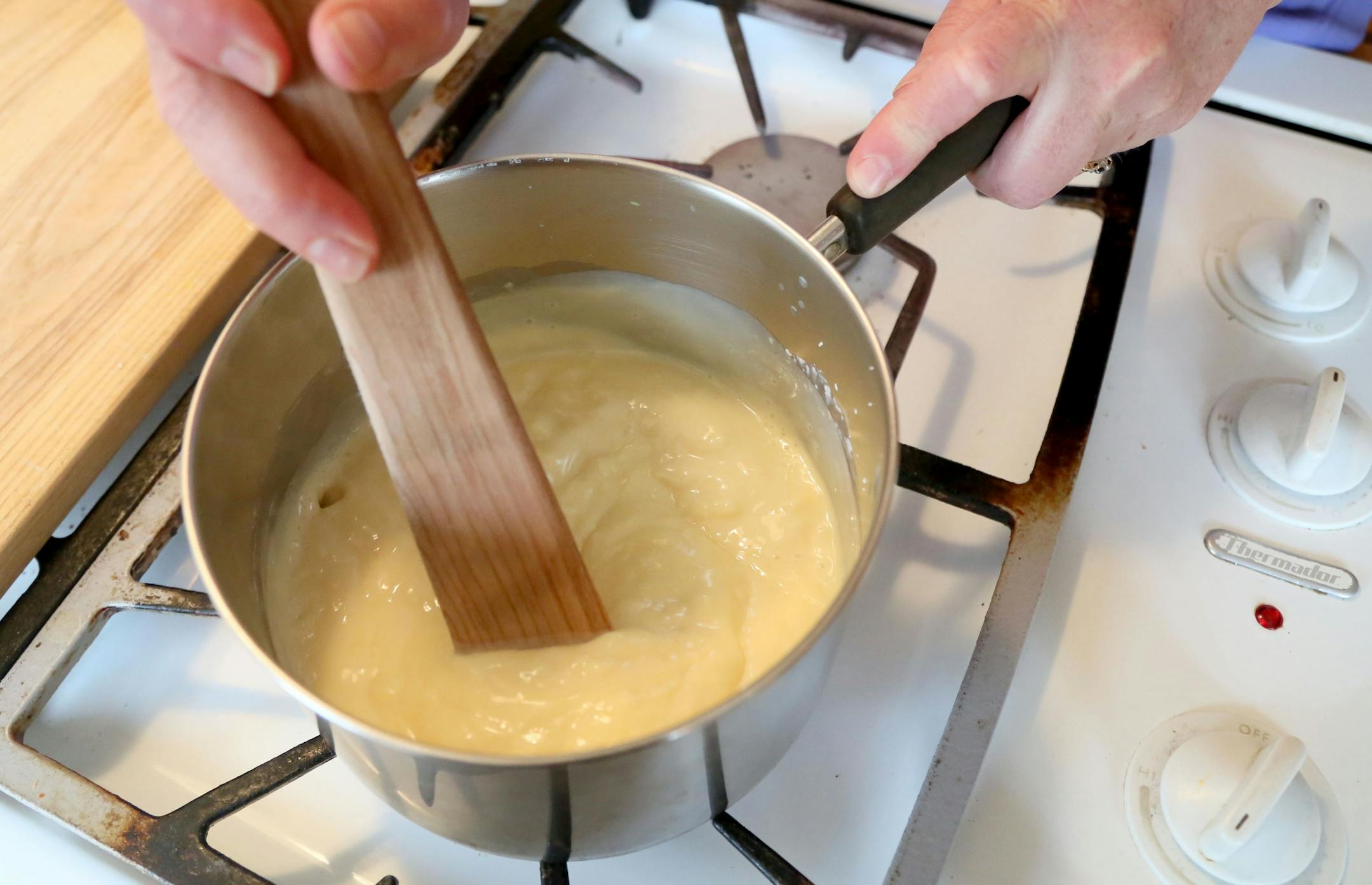 Banana Cream Pie, step by step process for making crust and custard Friday, April 10, 2015, in Edina, MN.