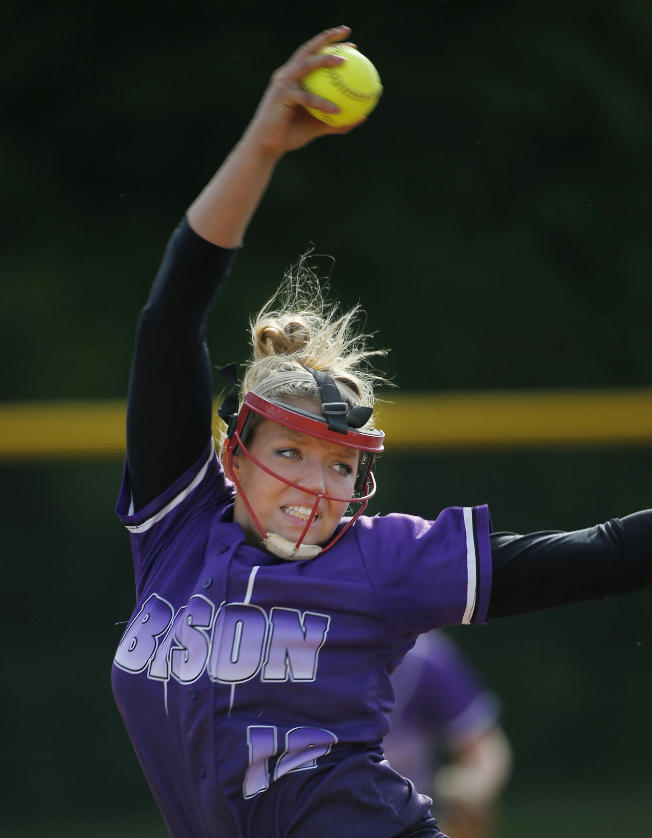 In a 6AAA fast pitch tournament game between Buffalo and Hopkins at Miller Park in Eden Prairie, Payton Speckel(12) started for Buffalo.] Richard Tsong-Taatarii/rtsong-taatarii@startribune.com