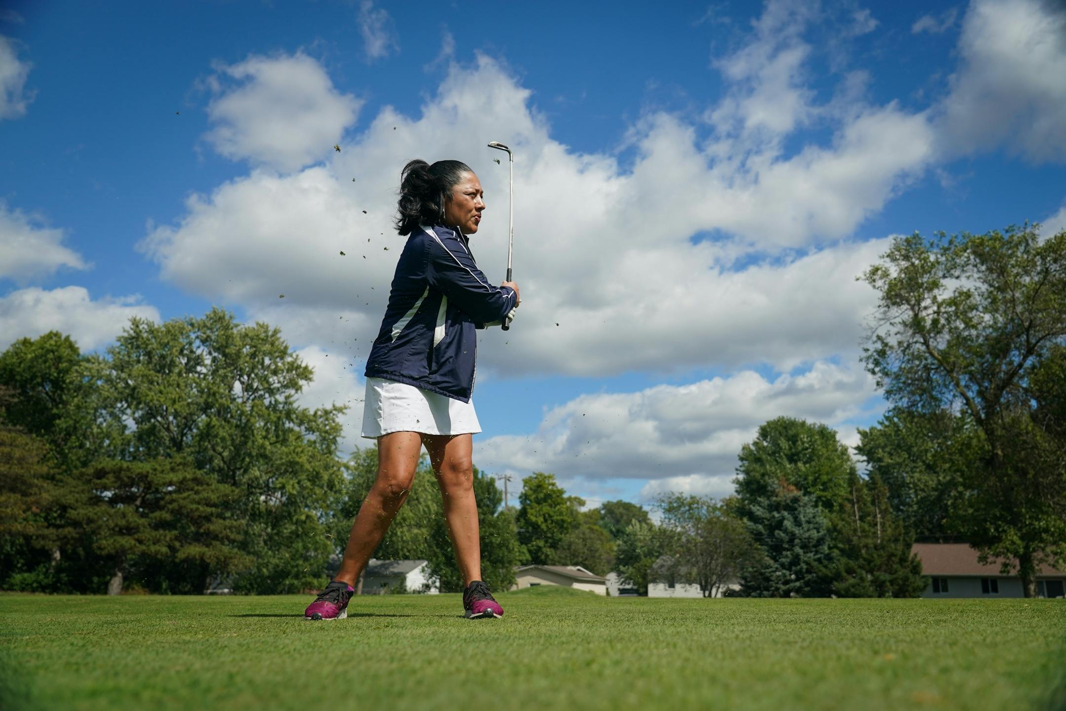 After playing golf for two months, Claudia Murvartian from St. Paul is hooked. She and her boyfriend Charles Mann started the COVID-19 shutdown by walking ten miles a day. When that became boring, she said, she decided to go to the driving range and hit some balls with Mann.