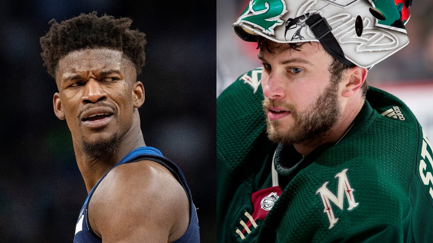 The Wolves and Wild seasons are just around the corner. Some pundits believe this will be Jimmy Butler's, left, last season as a Timberwolf. Butler can be a free agent at the end of the season. Alex Staloch, right, will be competing for the Wild's backup goalie spot.