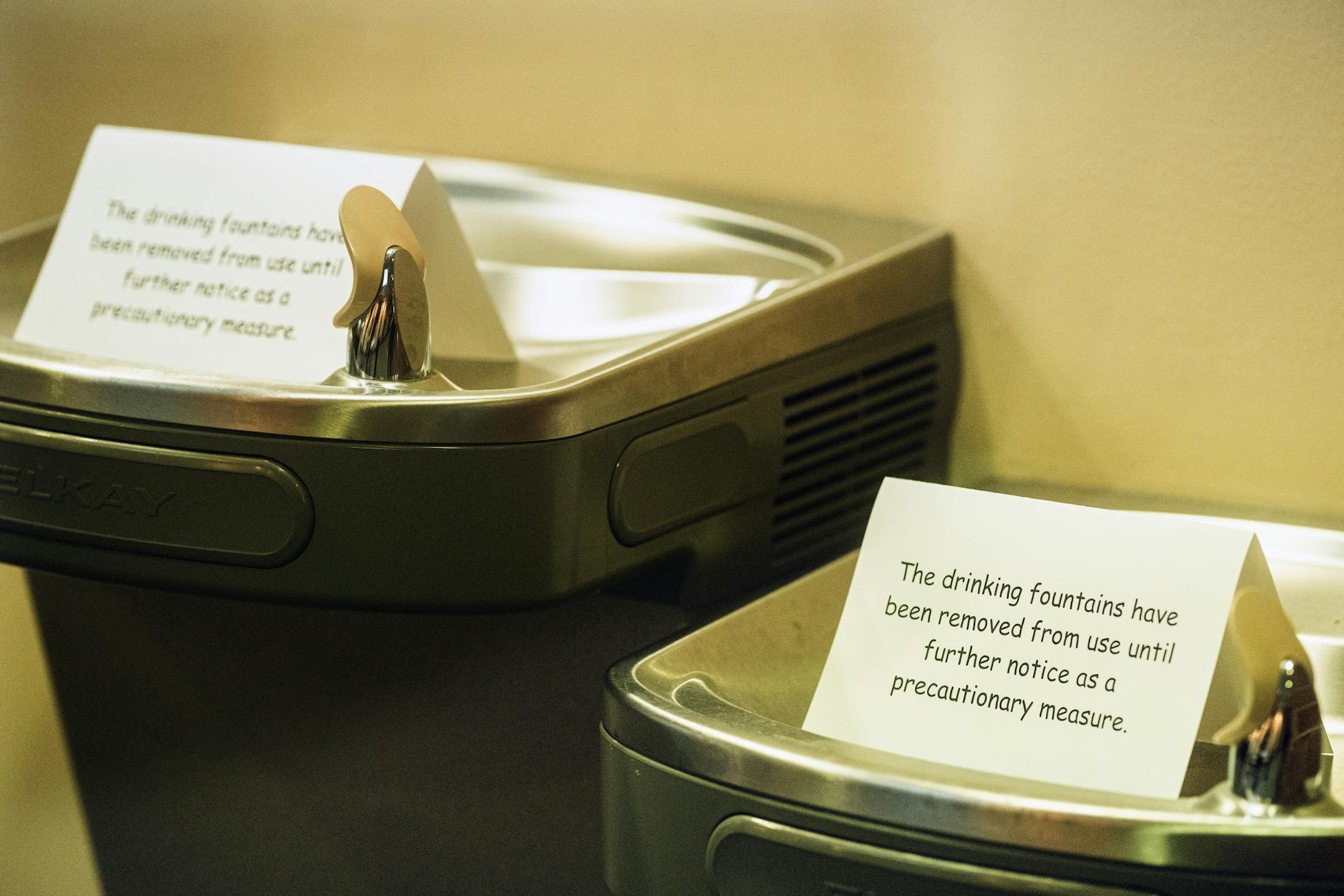 The water fountain was taken out as a safety precaution.