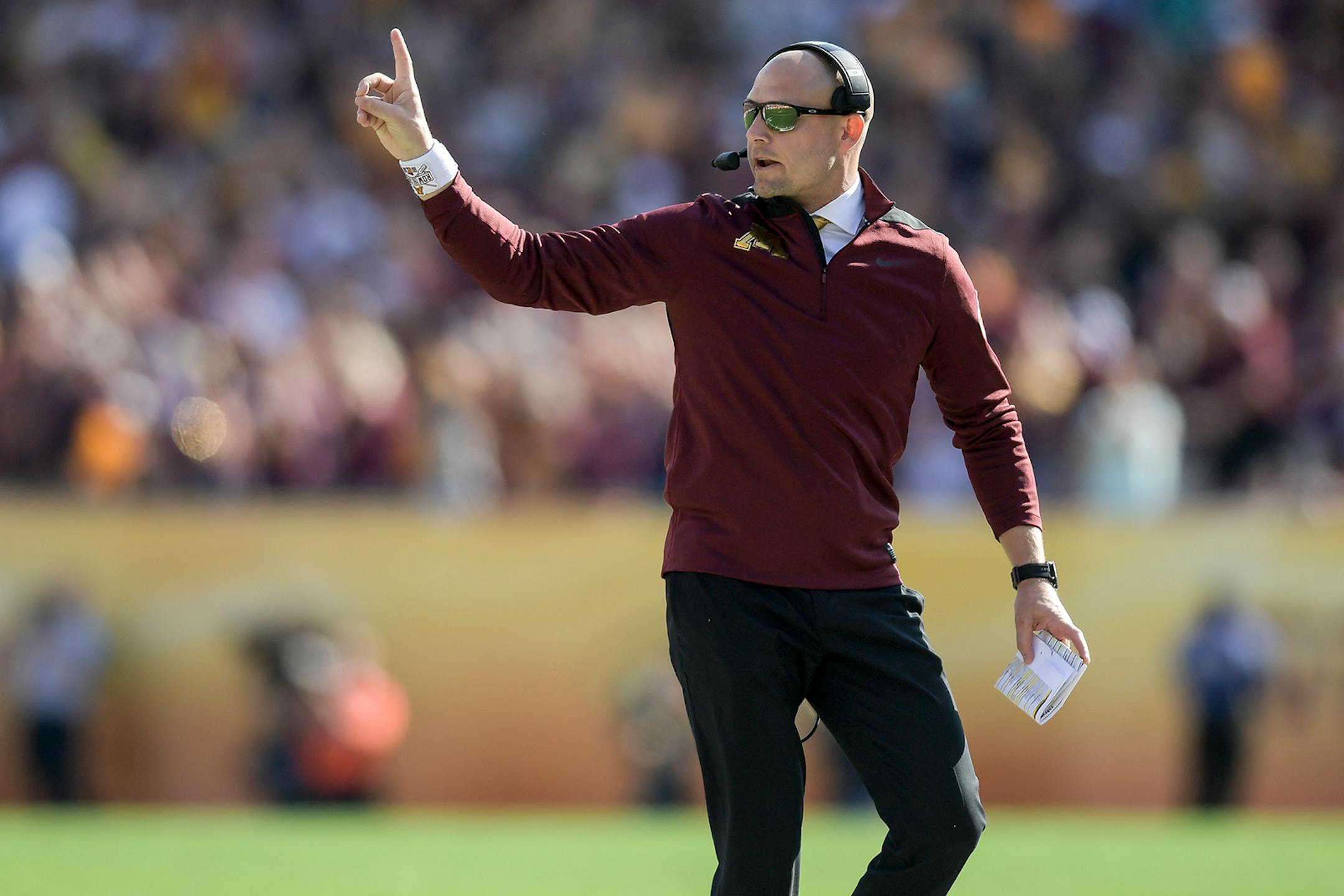 Minnesota Gophers head coach PJ Fleck directed his team in the second quarter against the Auburn Tigers.