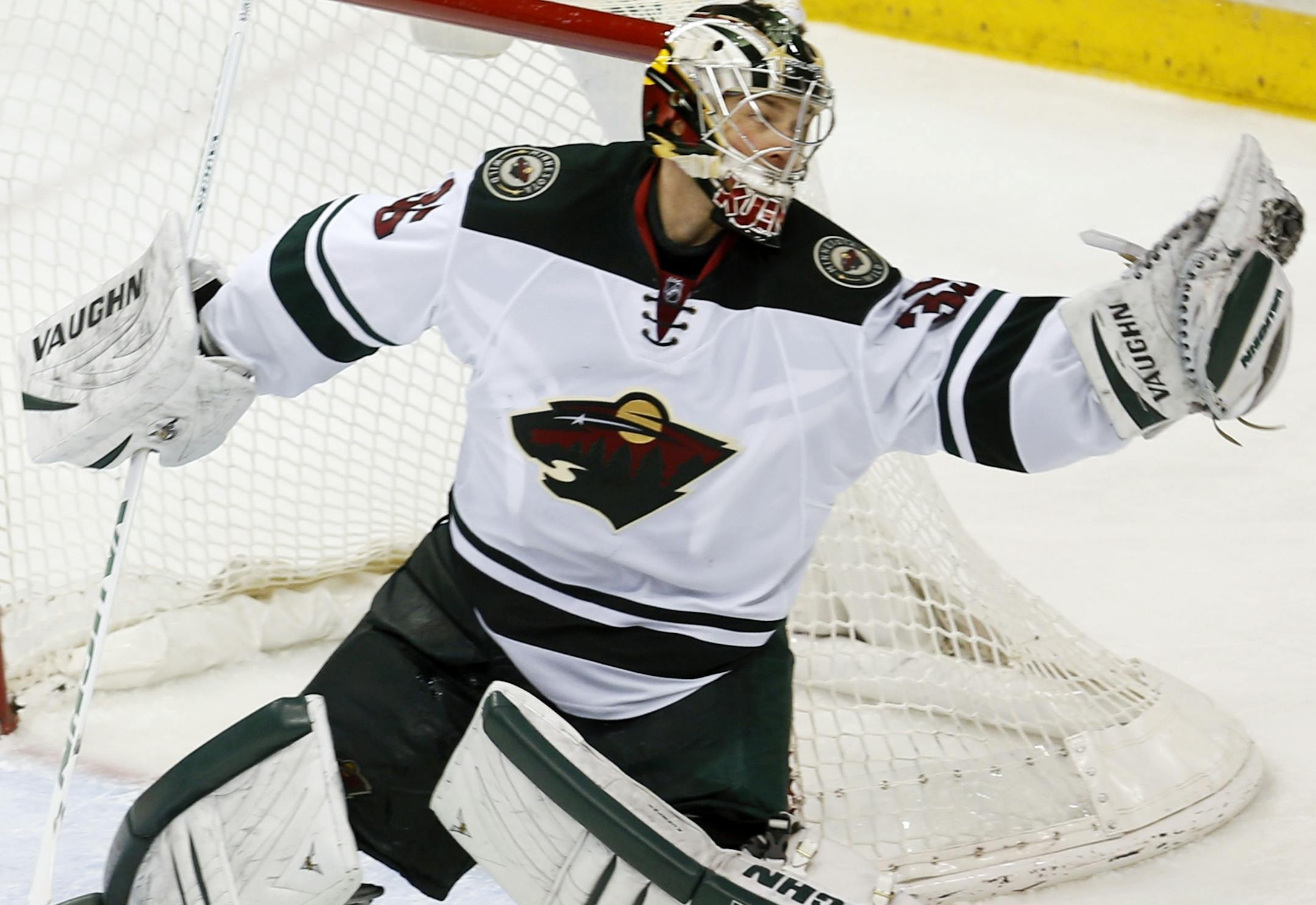 At the Wild game against Nashville, goalie Darcy Kuemper(35) makes a save.