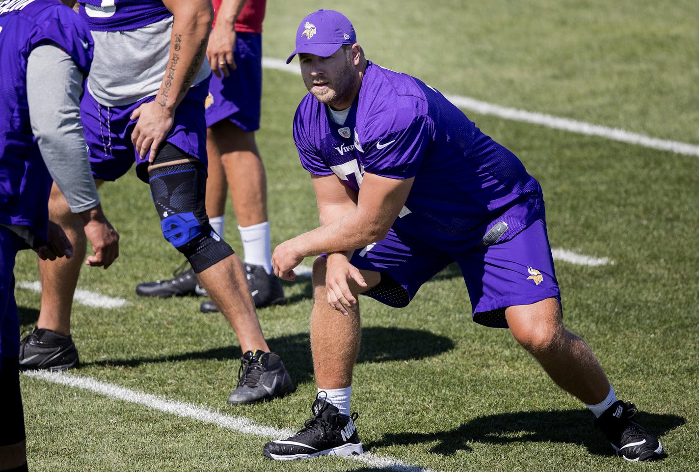 Minnesota Vikings offensive lineman Riley Reiff (71) during the morning practice on Thursday. ] CARLOS GONZALEZ &#xef; cgonzalez@startribune.com - July 27, 2017, Mankato, MN, Minnesota State University Mankato, Minnesota Vikings Training Camp, NFL