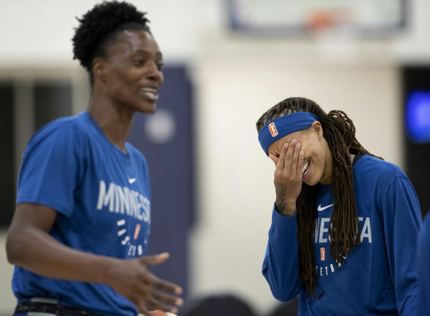 Lynx captains Sylvia Fowles, left, and Seimone Augustus were relaxed Sunday before a start of a training camp that will feature many roster changes.