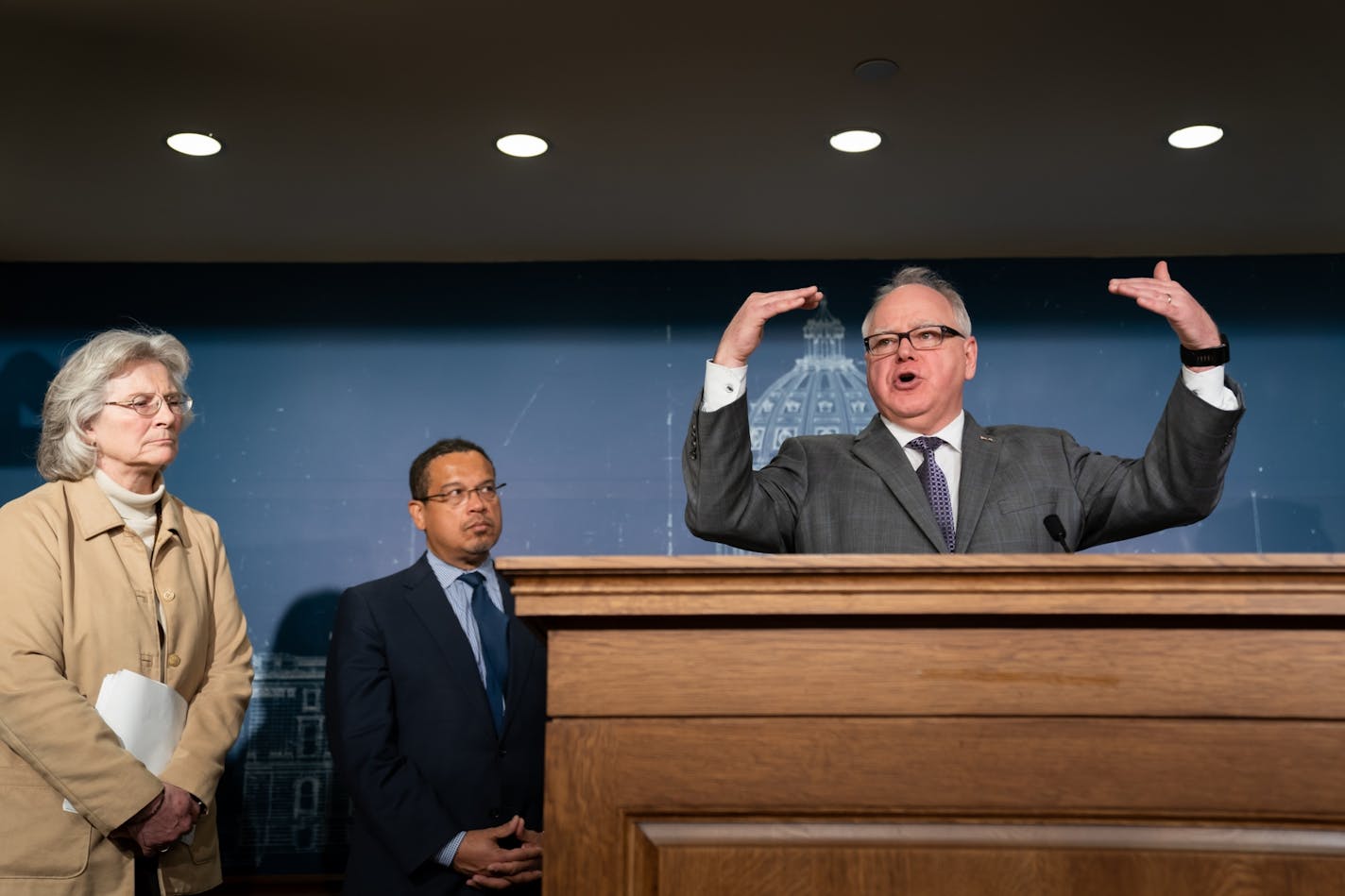 Minnesota Gov.Tim Walz spoke Friday with Health Commissioner Jan Malcolm and Attorney General Keith Ellison.