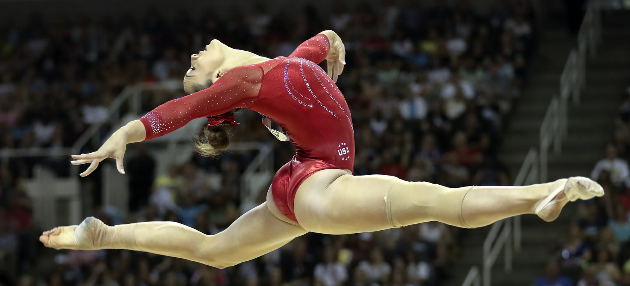 Little Canada’s Maggie Nichols brought confidence and poise into her first routine of the night, the floor exercise.