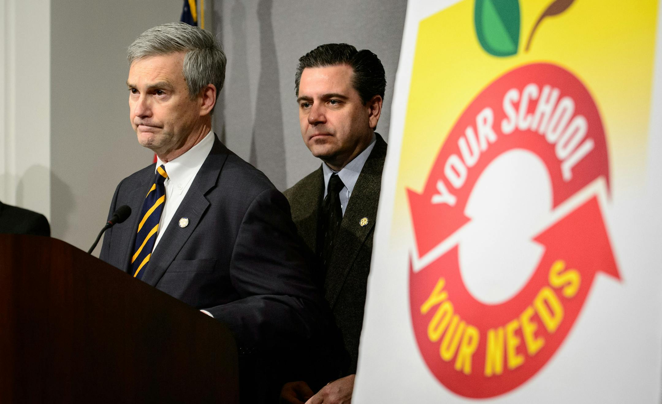 Senator David Hann introduced a bill that would split Minneapolis school district into six separate districts and six school boards. Behind him Sen Sean Nienow, ranking member of education and E-12 finance committees ] GLEN STUBBE * gstubbe@startribune.com Thursday, March 5, 2015,