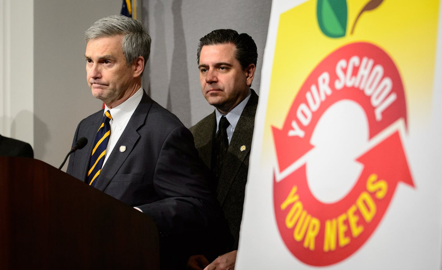 Senator David Hann introduced a bill that would split Minneapolis school district into six separate districts and six school boards. Behind him Sen Sean Nienow, ranking member of education and E-12 finance committees ] GLEN STUBBE * gstubbe@startribune.com Thursday, March 5, 2015,