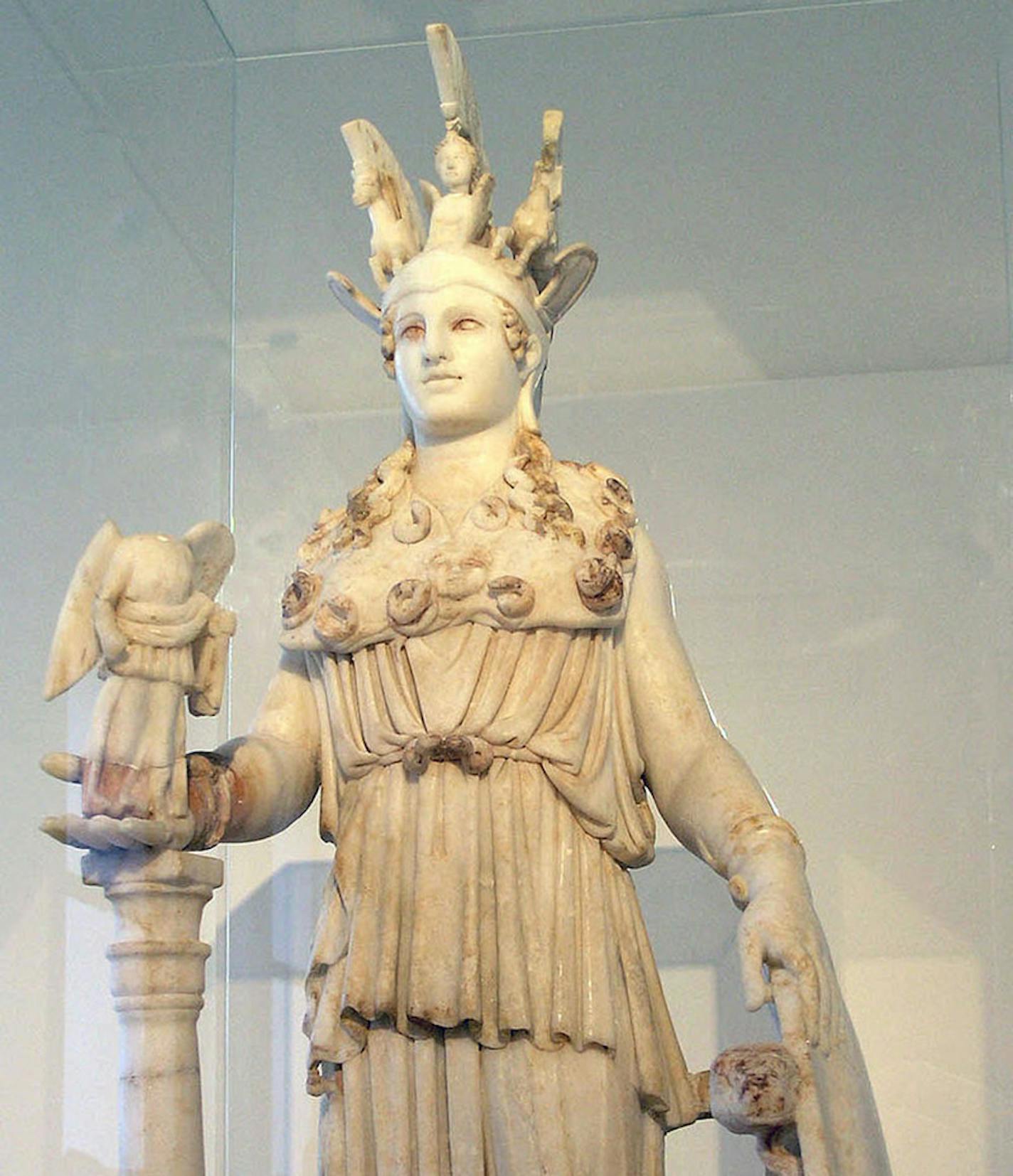 The Varvakeion Athena reflects the type of the restored Athena Parthenos: Roman period, 2nd century CE (National Archaeological Museum of Athens)