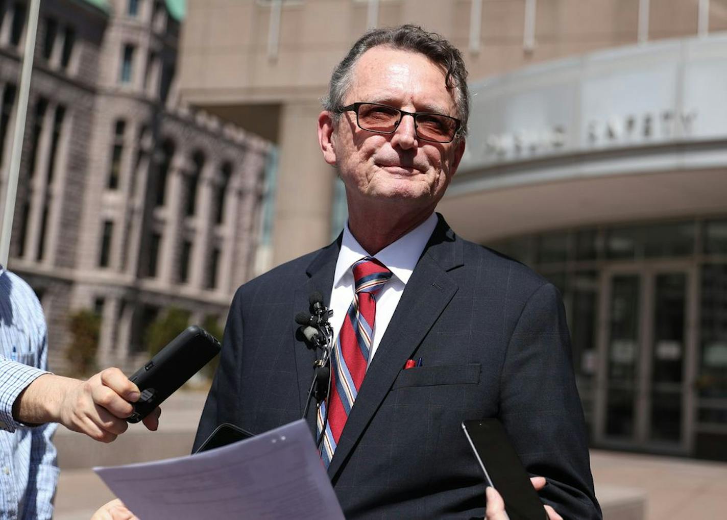 Lawyer Stephen Tillitt spoke to reporters and read a statement on behalf of the family whose five-year-old son was tossed over a third floor balcony inside the Mall of America by Emmanuel Aranda on Friday, April 12, 2019. Tillitt said the family is requesting privacy at this time as their son continues to recover in a local hospital. Aranda made his first appearance at the Hennepin County District court after being charged with first-degree premeditated murder.