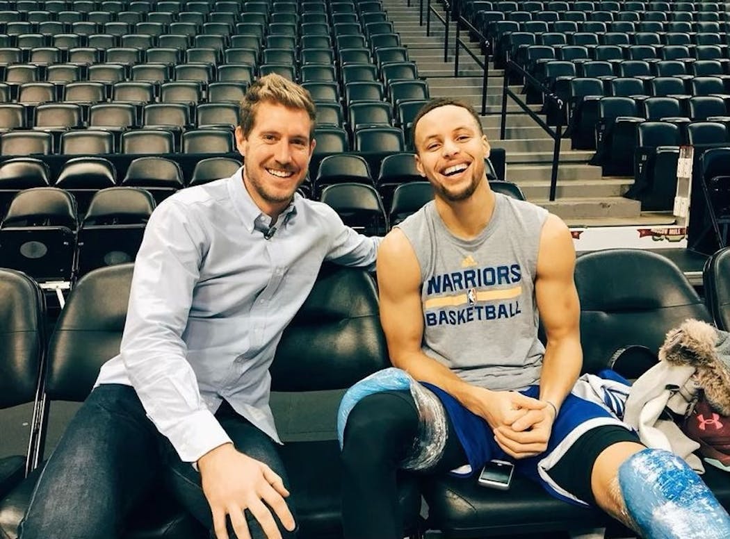 Loons goalkeeper Clint Irwin and Warriors guard Steph Curry.