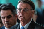 President Jair Bolsonaro holds a news conference at the Alvorada Palace in Brasilia, two days after his re-election defeat, on Tuesday, Nov. 1, 2022. 