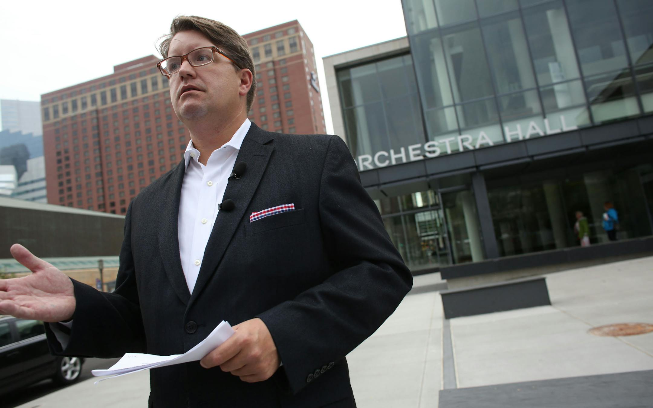 Blois Olson, Minnesota Orchestra musicians' spokesperson, told the media during a press conference that the musicians will vote on Saturday on the management's new proposal in front of Orchestra Hall in Minneapolis, Friday September 27, 2013.