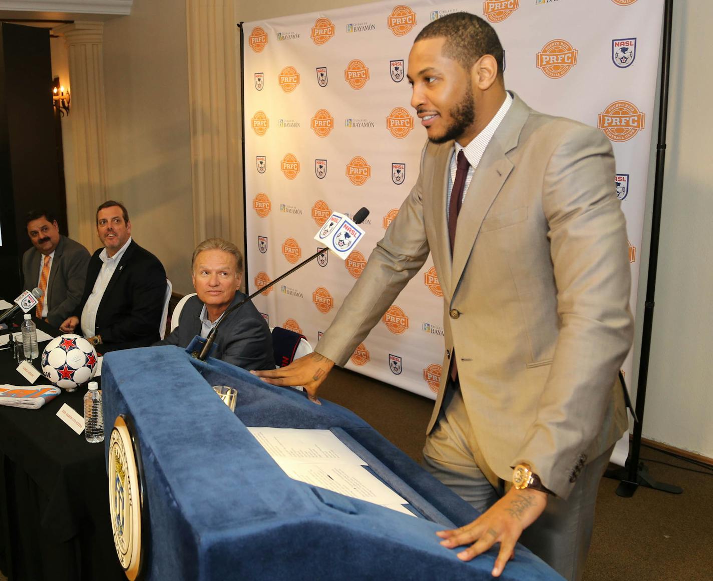 Carmelo Anthony after buying the expansion franchise Puerto Rico FC. Photo courtesy Puerto Rico FC