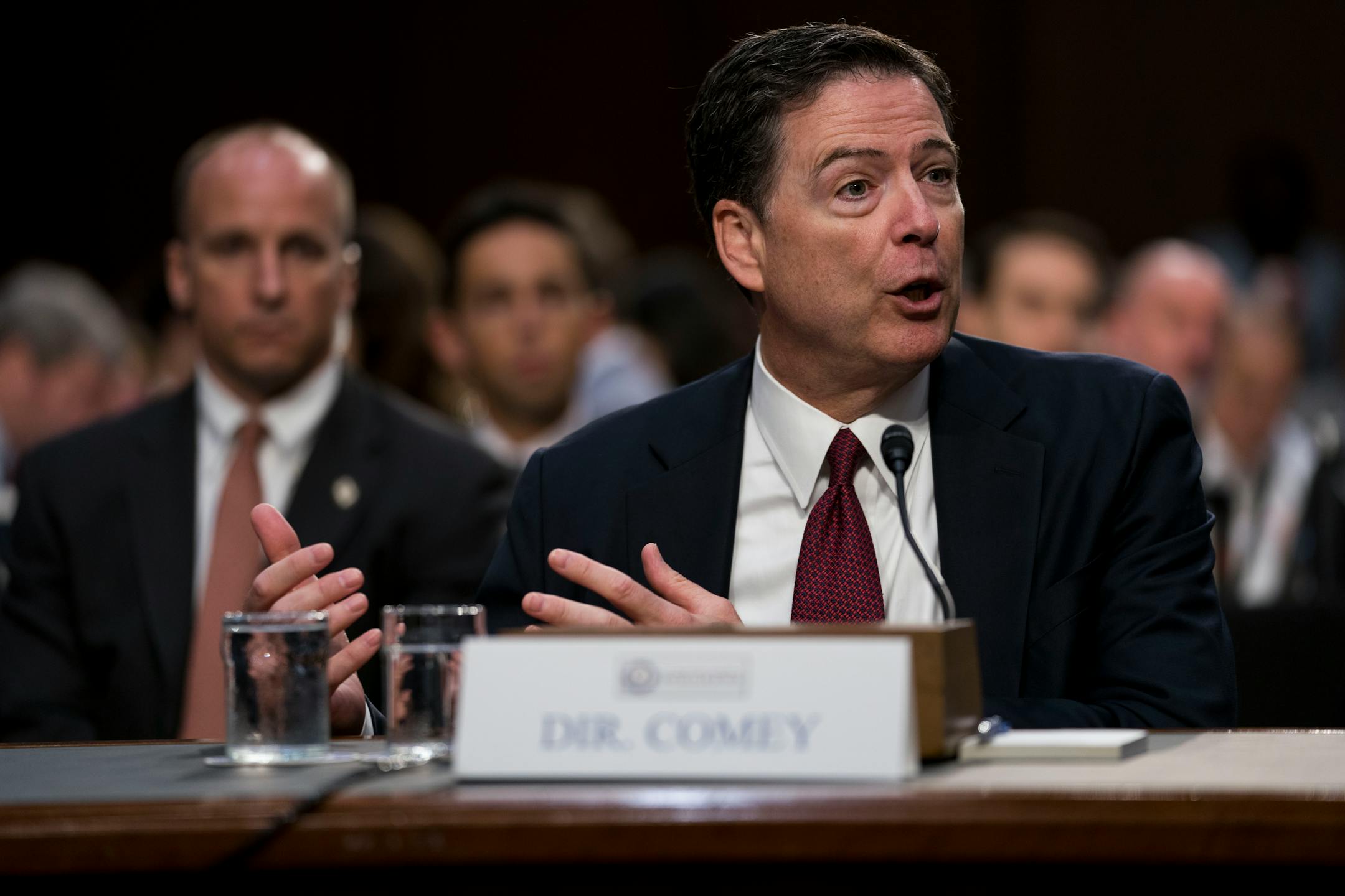 Former FBI Director James Comey testifies during a Senate Intelligence Committee hearing on Capitol Hill, in Washington, June 8, 2017. (Doug Mills/The New York Times)