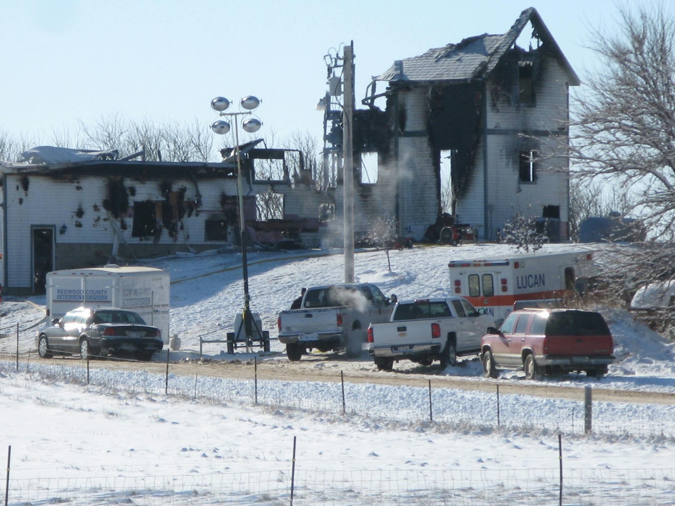 The scene of the fatal house fire in rural Lucan, Minn., on Thursday, Dec. 5, 2013.