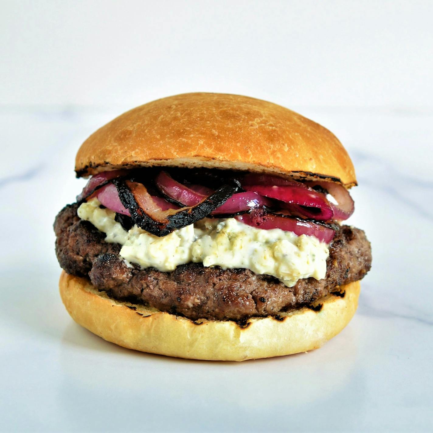 Lamb Burgers with Pickled Grilled Red Onions and Blue Cheese Mayo, recipe and photo by Meredith Deeds, Special to the Star Tribune