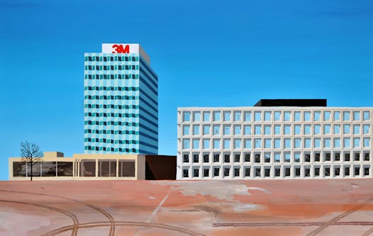 3M headquarters, seen from the east, was turned into a work of art by Carolyn Swiszcz in 2008.