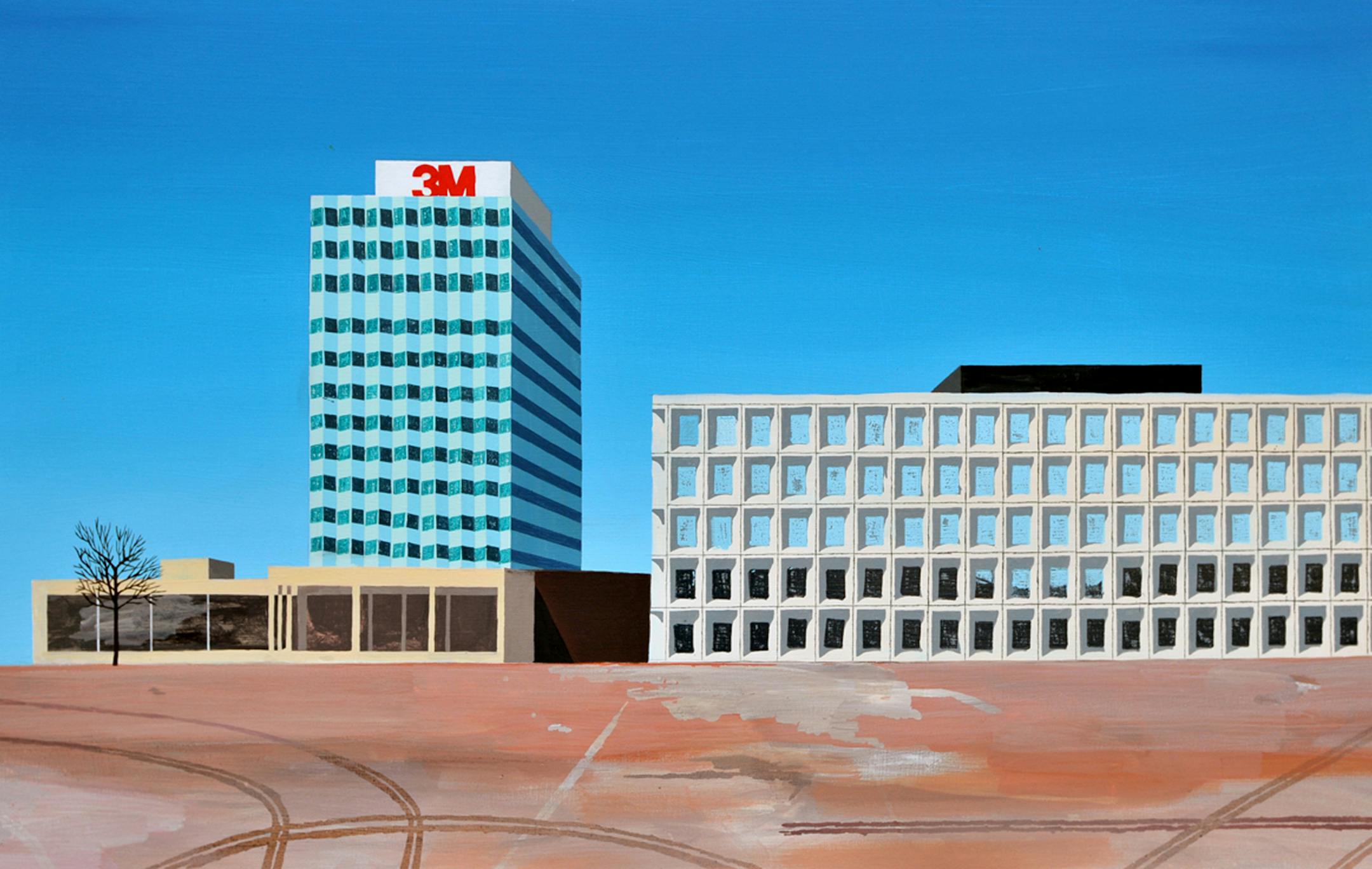 3M headquarters, seen from the east, was turned into a work of art by Carolyn Swiszcz in 2008.