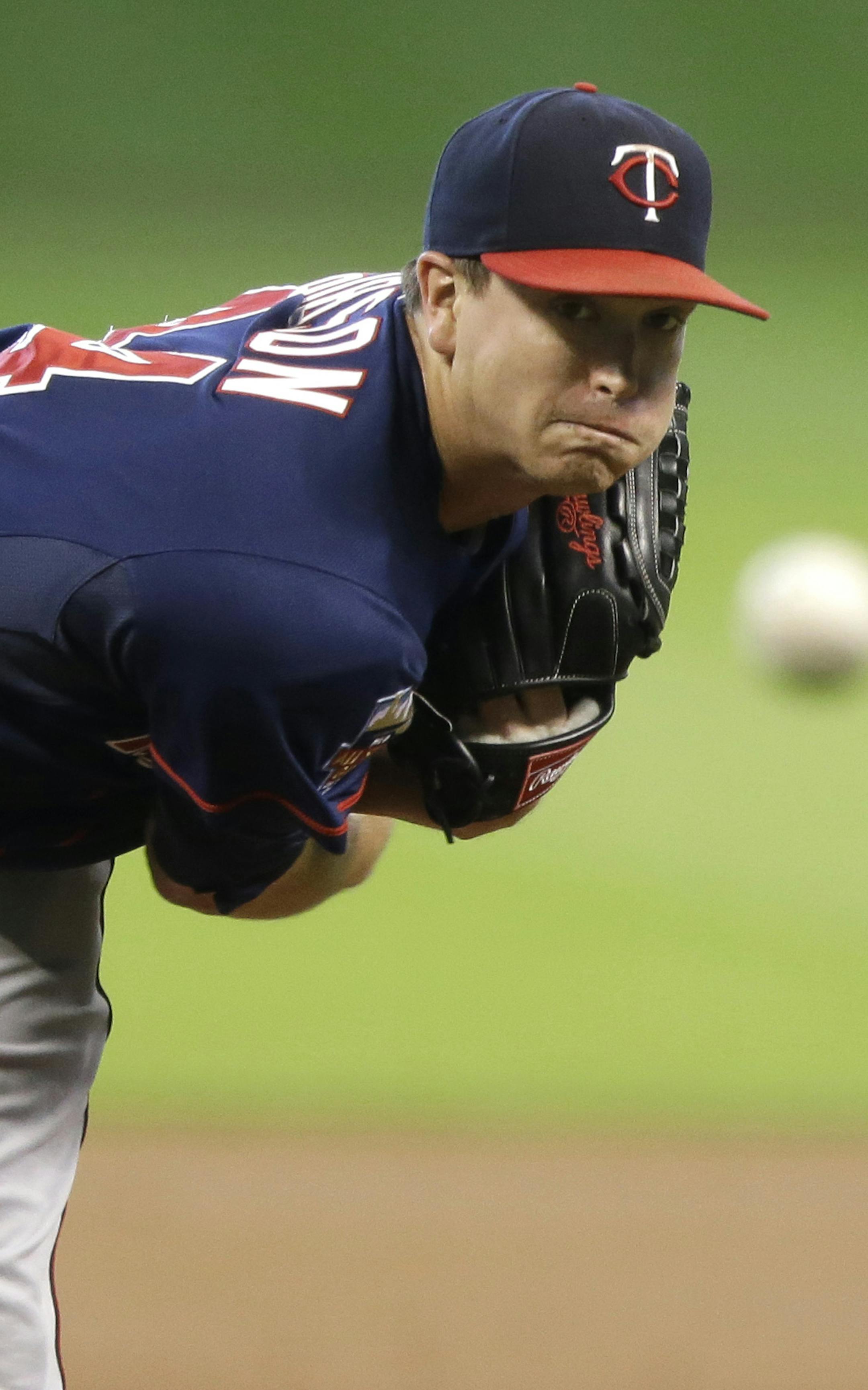 Minnesota Twins' Kyle Gibson delivers a pitch against the Houston Astros in the first inning of a baseball game Wednesday, Aug. 13, 2014, in Houston. (AP Photo/Pat Sullivan)