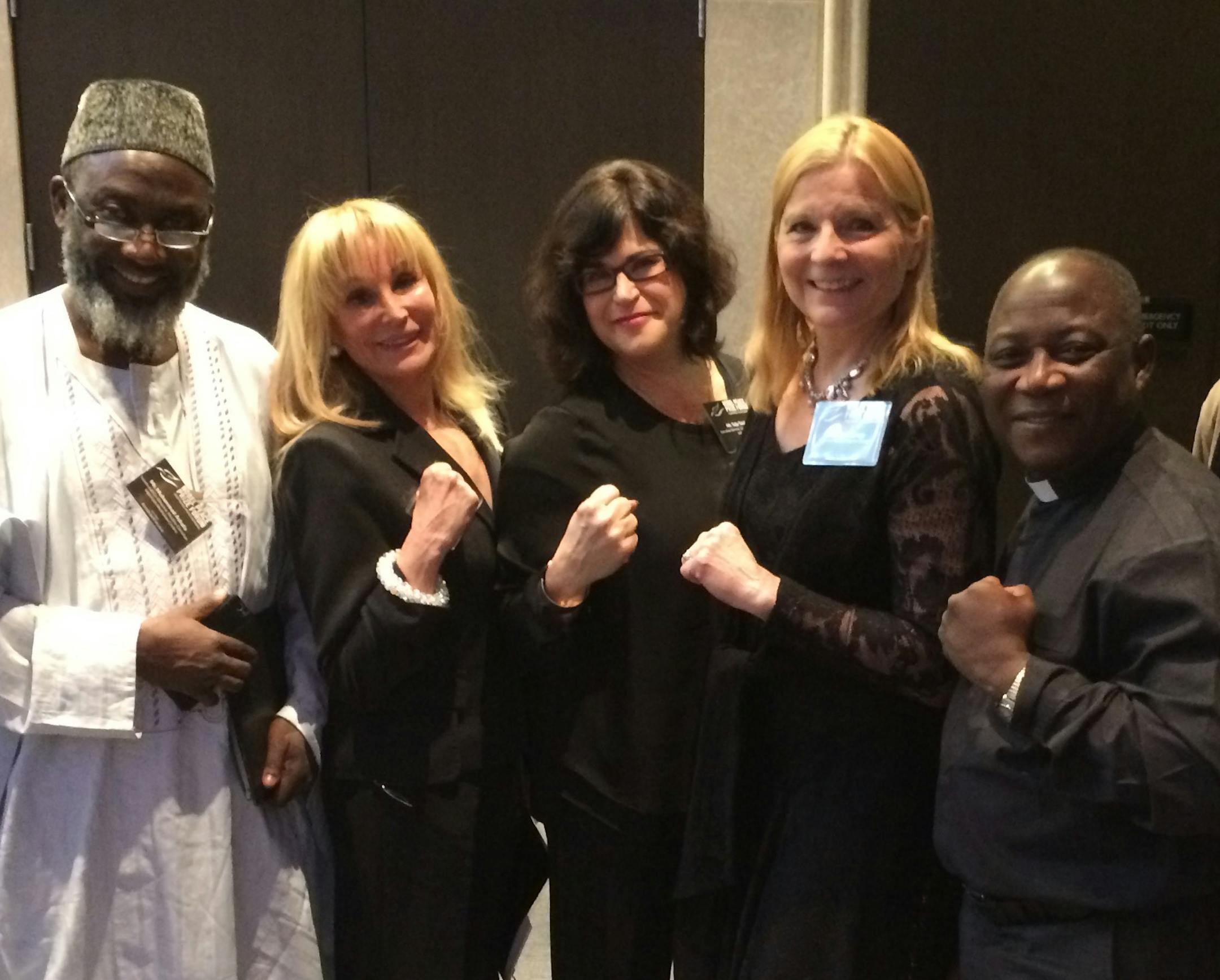 ImamI Muhammad Ashafa, CEO Roxanne Mankin Cason of the Cason Family Foundation, Tuija Talvitie of the Crisis Management Initiative, Founder Ingrid Stange of the Partership for Change and Pastor James Wuye of Nigeria. The businesswomen and peacemakers participated in March in the Nobel Peace Prize Forum sponsored by Augsburg College.