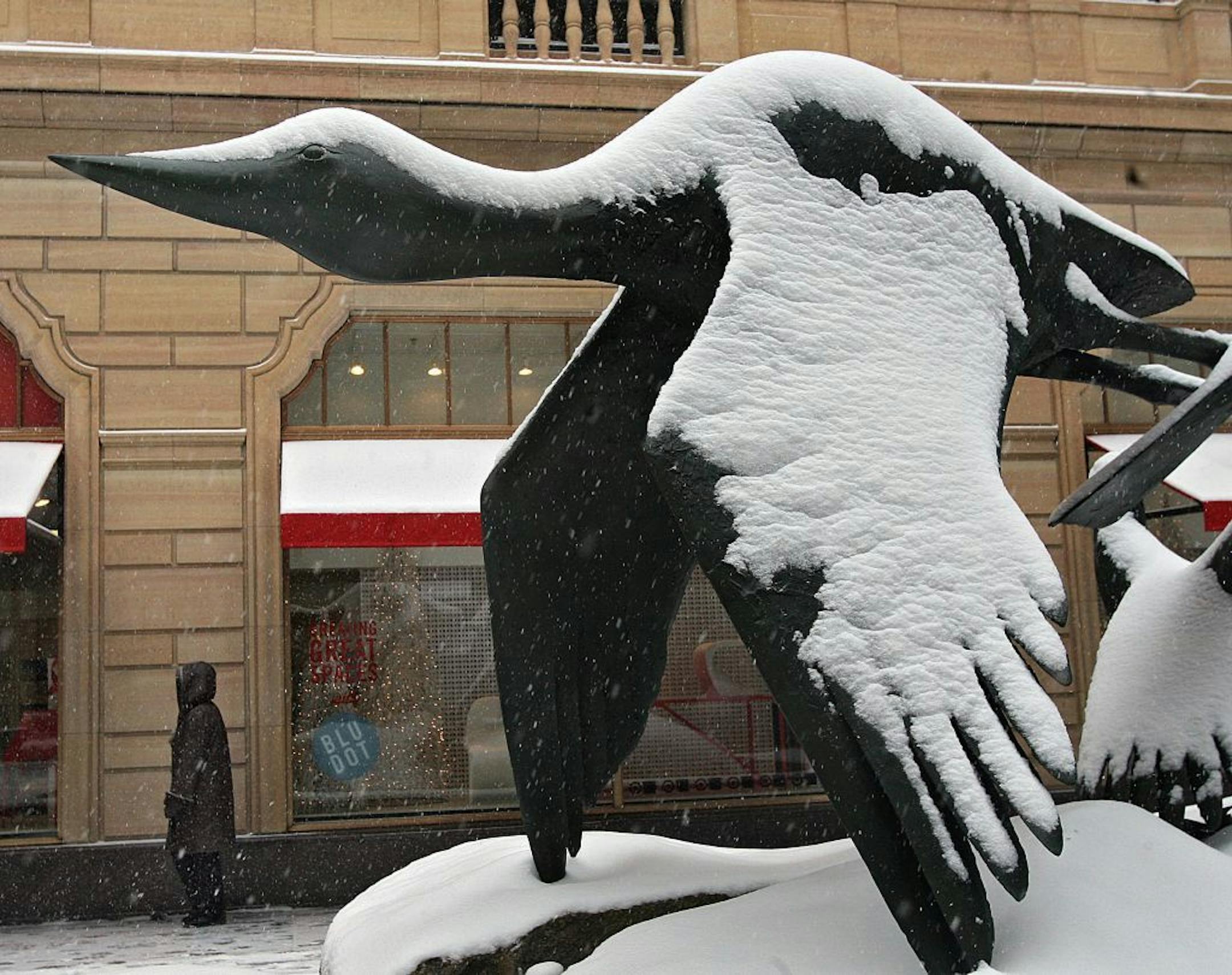 Public art on Nicollet Mall includes Elliot Offner’s cast-bronze representations of three birds.