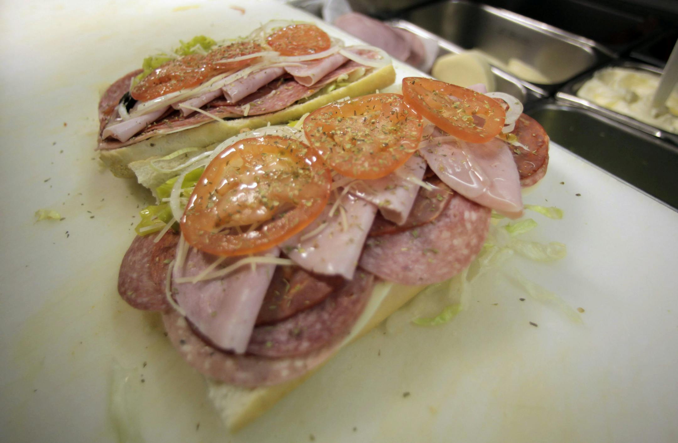 The Big Daddy sandwich is prepared at Cousins Subs, on 1612 W. Wisconsin Avenue on the Marquette University campus on February 27, 2012. (Mike De Sisti/Milwaukee Journal Sentinel/MCT)