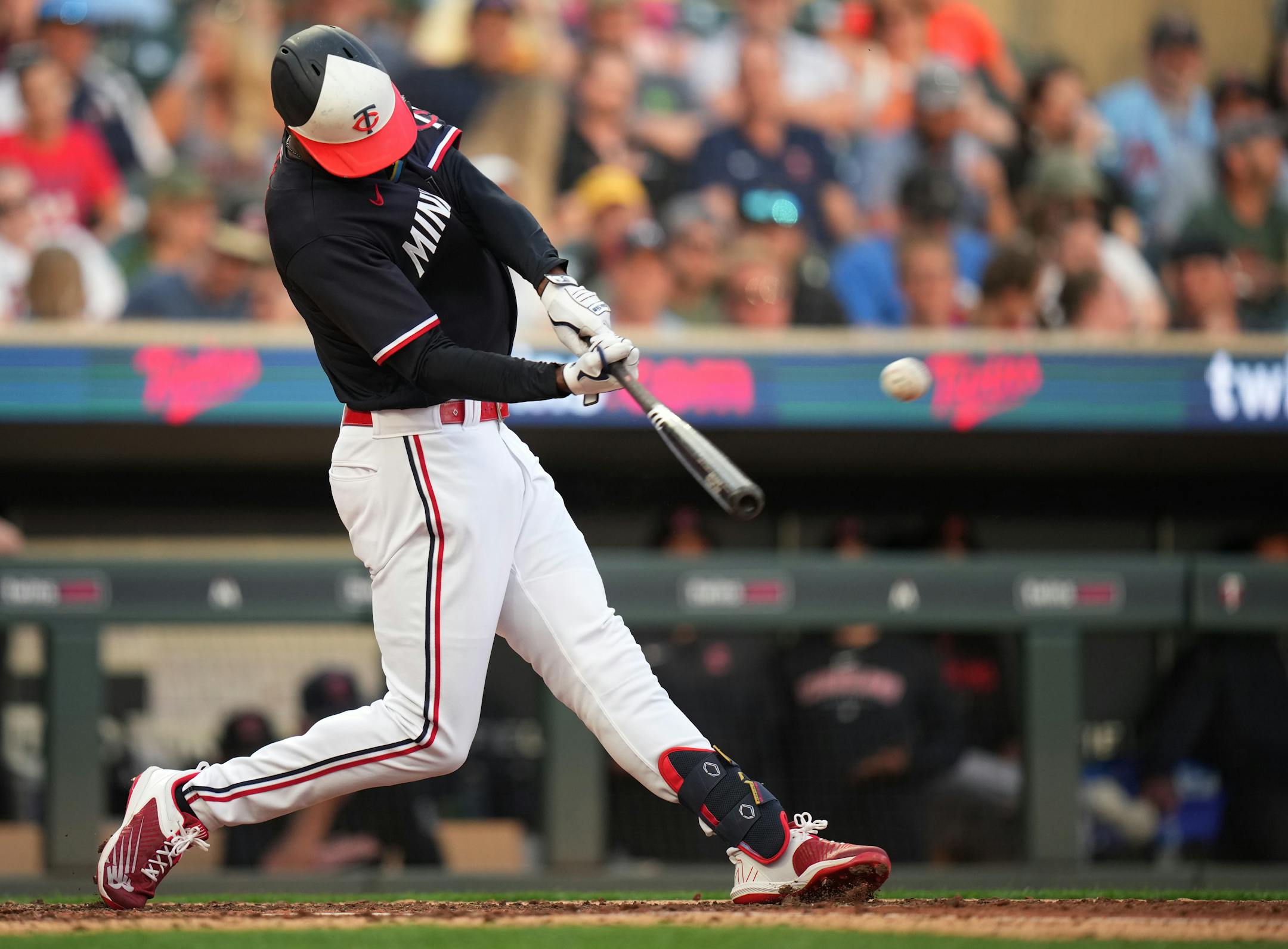 Minnesota Twins center fielder Michael A. Taylor (2) homers in the 5th inning in Minneapolis, Minn., on Thursday, June 1, 2023.