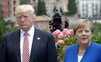 President Trump was flanked by German Chancellor Angela Merkel during the G7 meeting in Taormina, Italy, on May 26. The strains in the U.S.-German rel