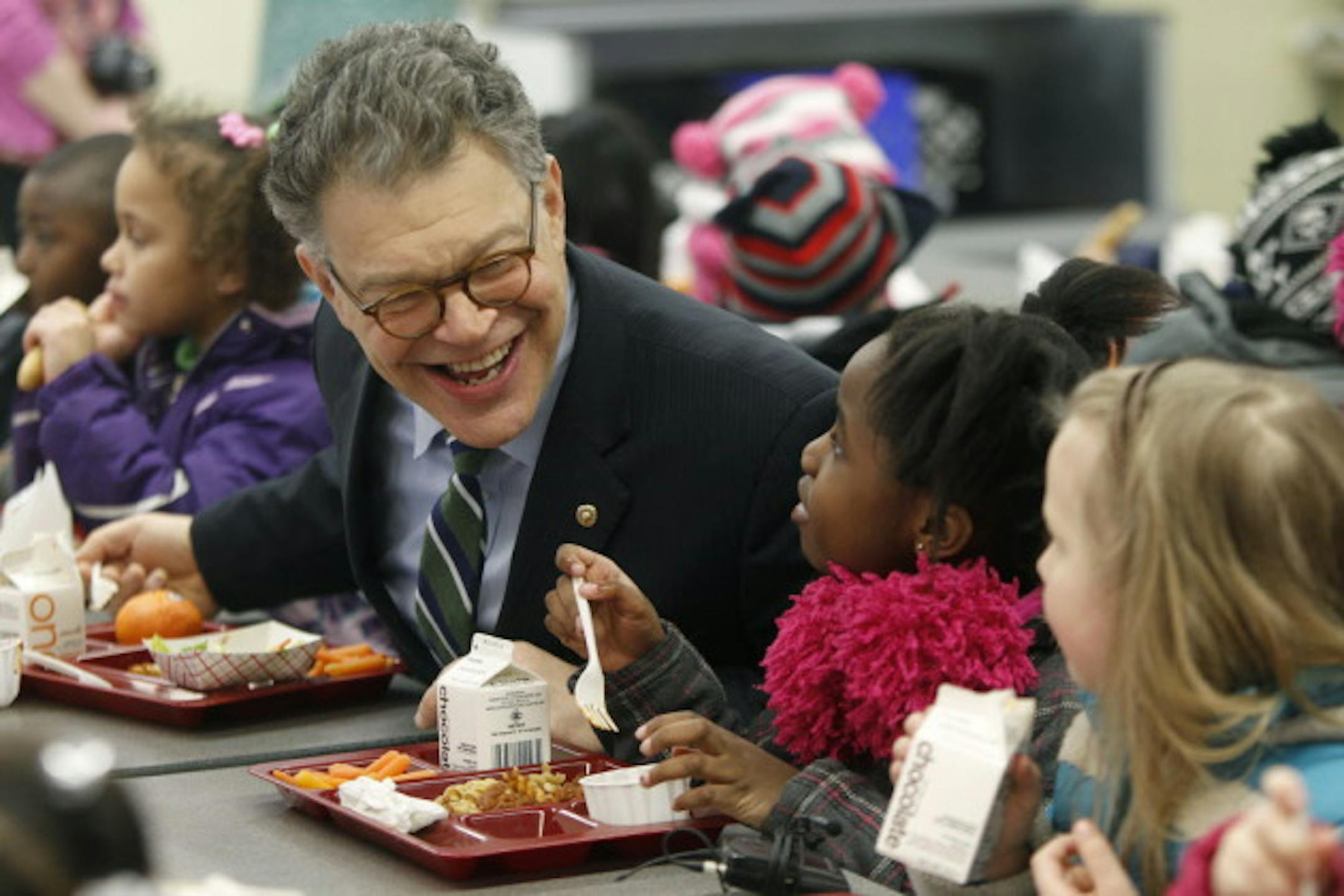 U. S. Sen. Al Franken with students in New Hope.