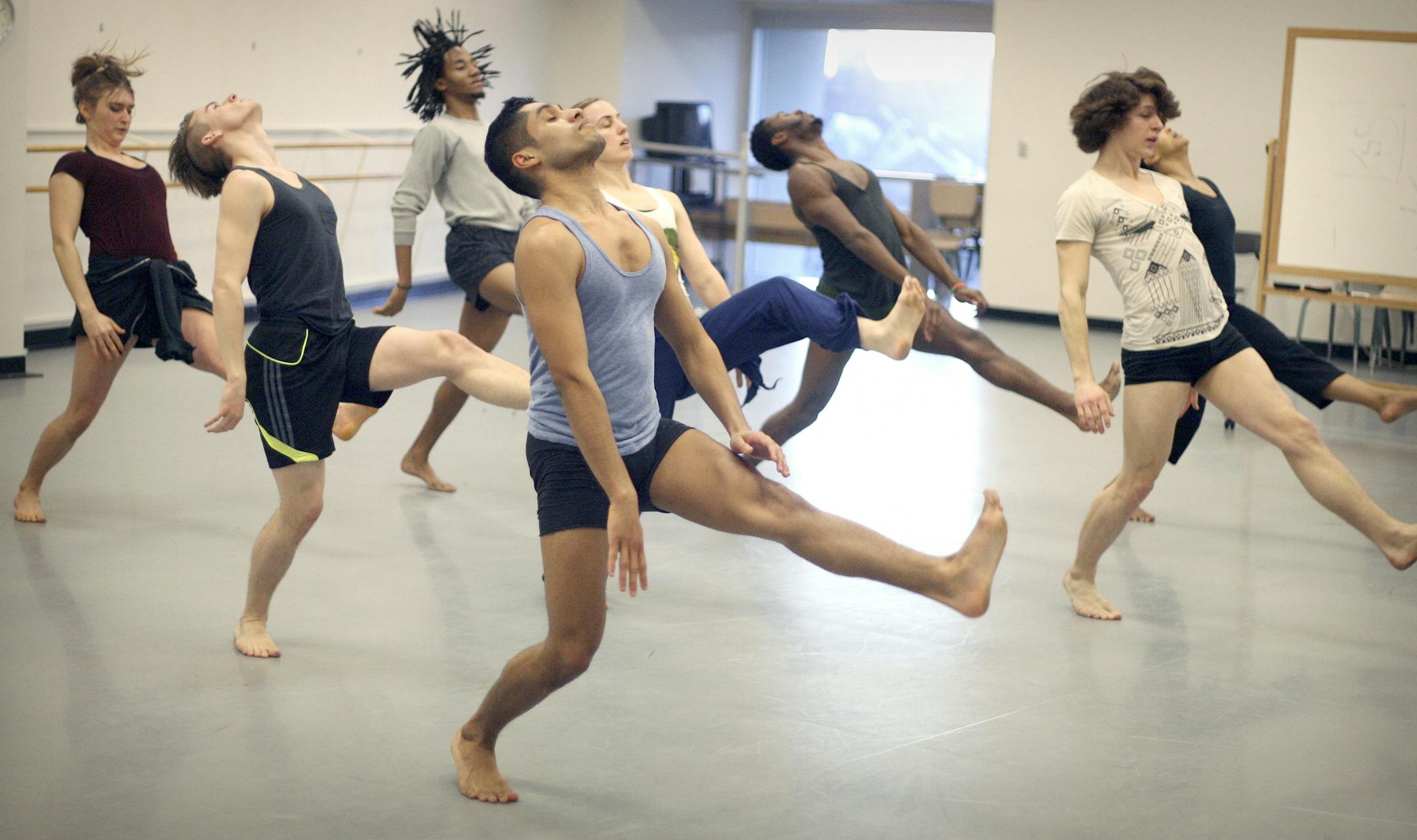 Members of the Contempo Physical Dance troupe, founded by Brazilian dancer-choreographer Marciano Silva dos Santos, rehearse a section of "Motiro," the company's inaugural production.