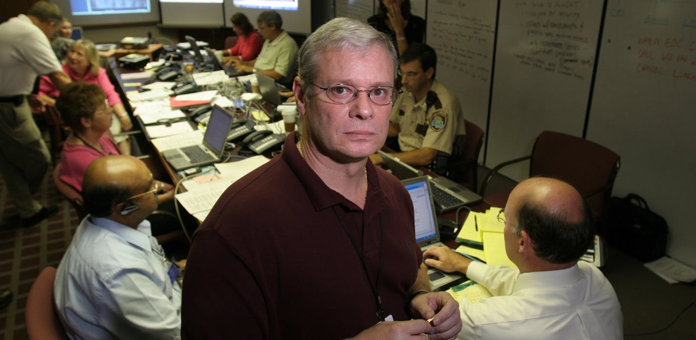 KYNDELL HARKNESS &#x2022;kharkness@startribune.com Rocco Forte, director of emergency preparedness, stood at the command center for the I-35W bridge collapse.