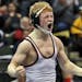 Sam Brancale of Eden Prairie reacted to his victory over Mitch Bengtson of St. Cloud Apollo.