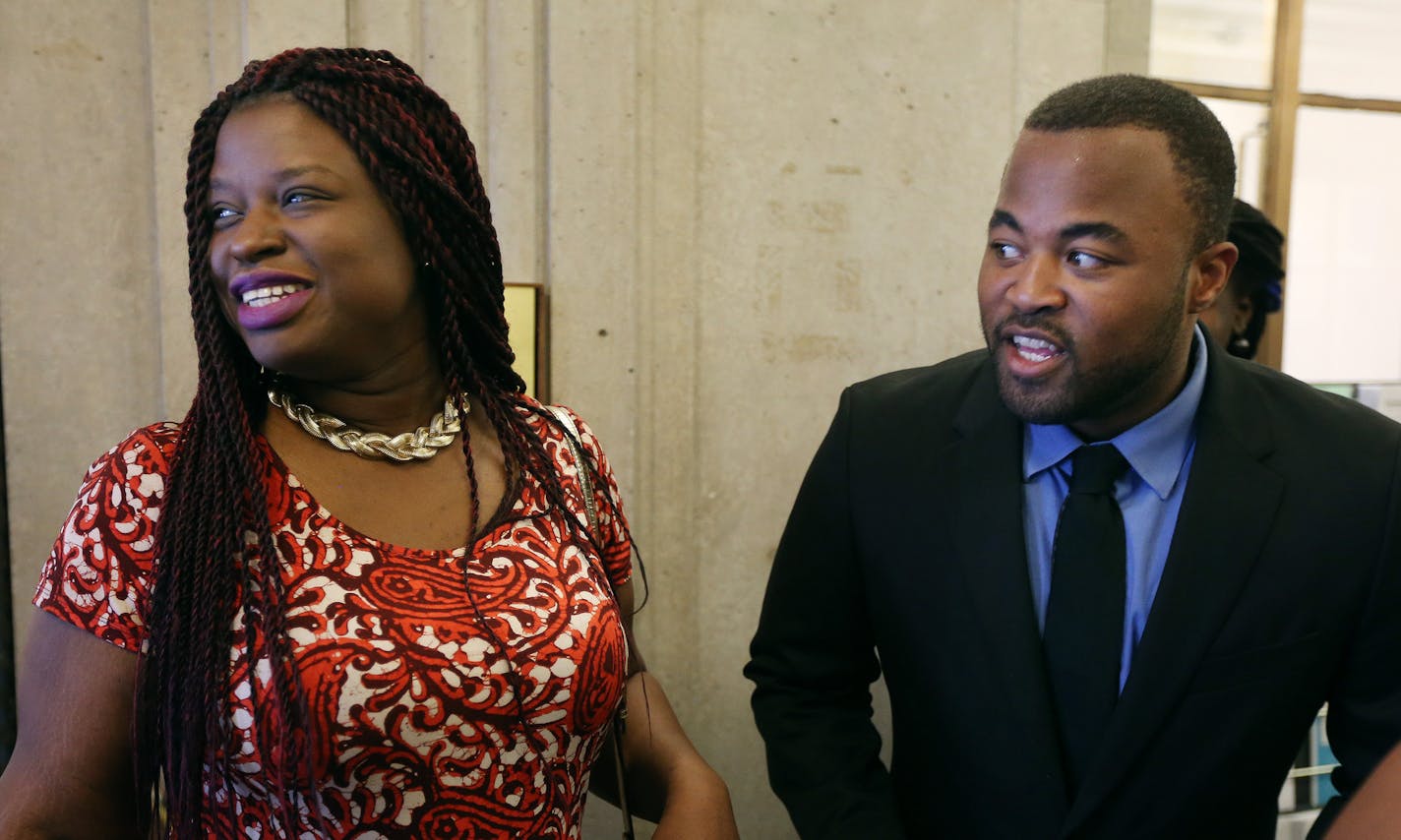 Minneapolis NAACP president Nekima Levy-Pounds talked with Rashad Turner after he detailed some of the positions he favors in his candidacy for the Mminesota Legislature. Monday May 23, 2016 in St. Paul , MN.] Jerry Holt /Jerry.Holt@Startribune.com