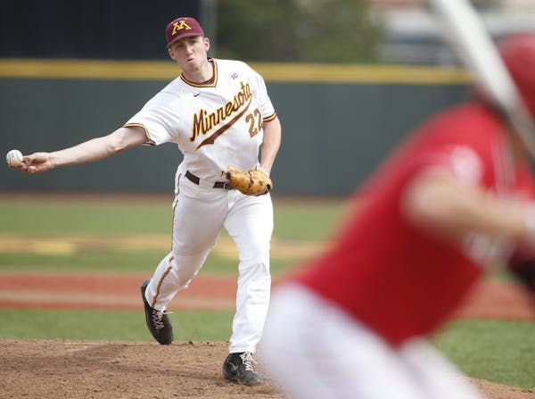 Gophers reliever Tim Shannon, a failed starter who&#xed;s thriving as a reliever after becoming a submariner. University of Minnesota photo, 2017. Sha