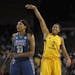 Los Angeles Sparks forward Candace Parker (3), who finished with a game-high 24 points, smiled as she watched a fourth quarter shot drop. Minnesota Ly
