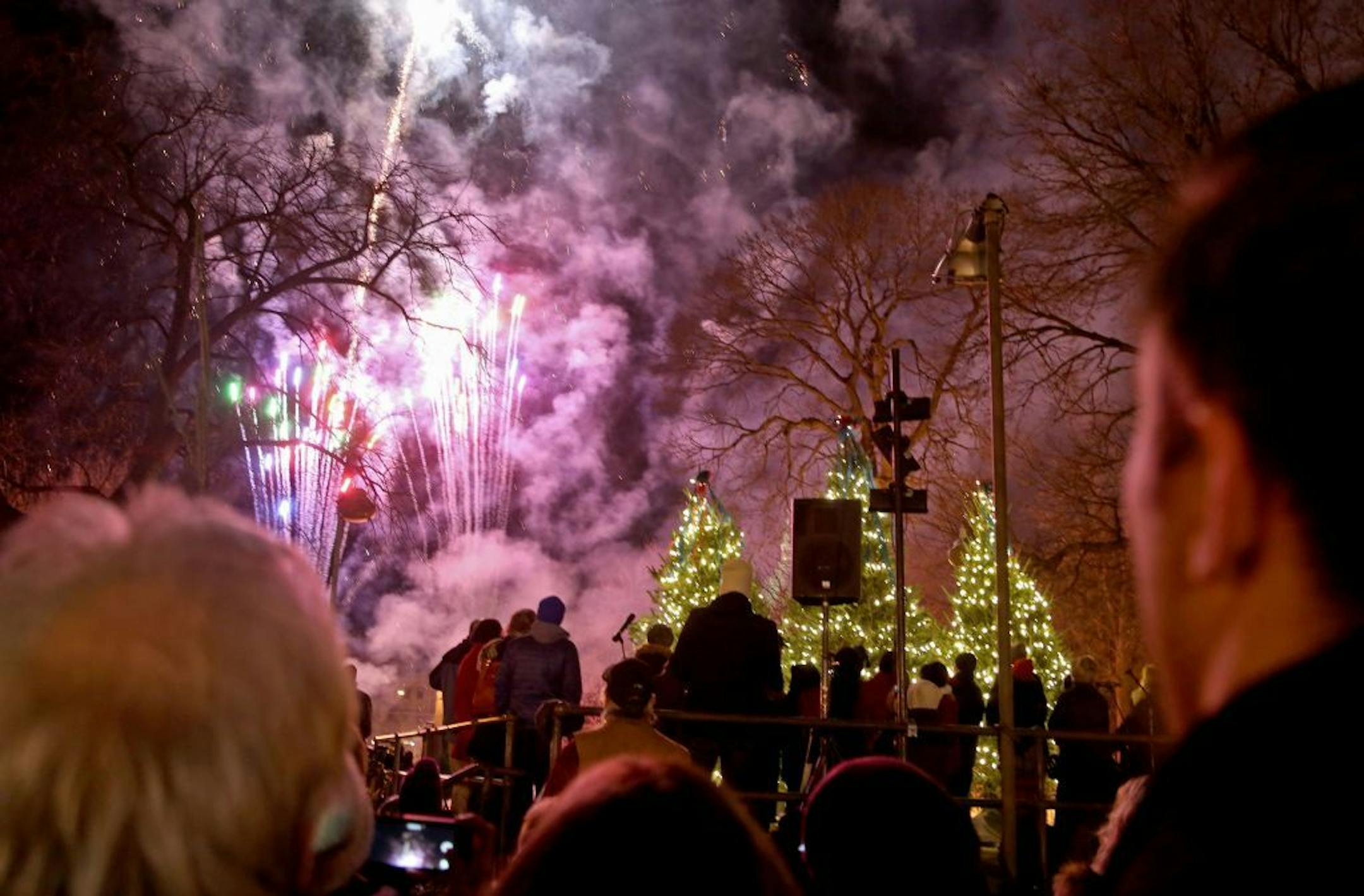Holidazzle kicked tonight for the holiday season with fireworks at Loring Park Friday, Nov. 27, 2015, in Minneapolis, MN. Behind the park and fireworks is Basilica of St. Mary.