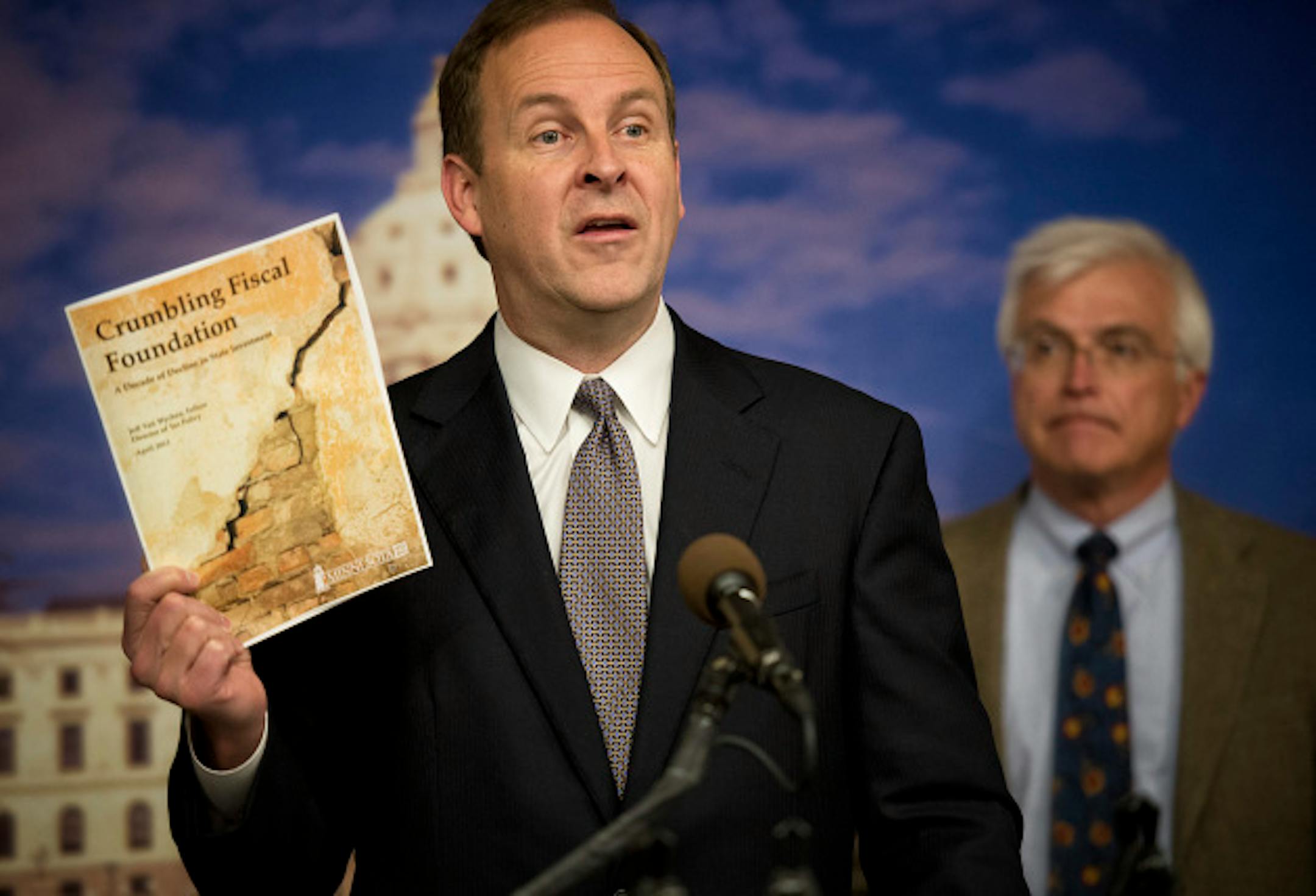 Matt Entenza, Minnesota 2020, pointed out that state funding is actually 18 percent less than it was a decade ago and that between the recession and no-new-tax policies of the last decade real per capita revenue is at a 20-year low.  Monday, April 15, 2013.      ]   GLEN STUBBE * gstubbe@startribune.com