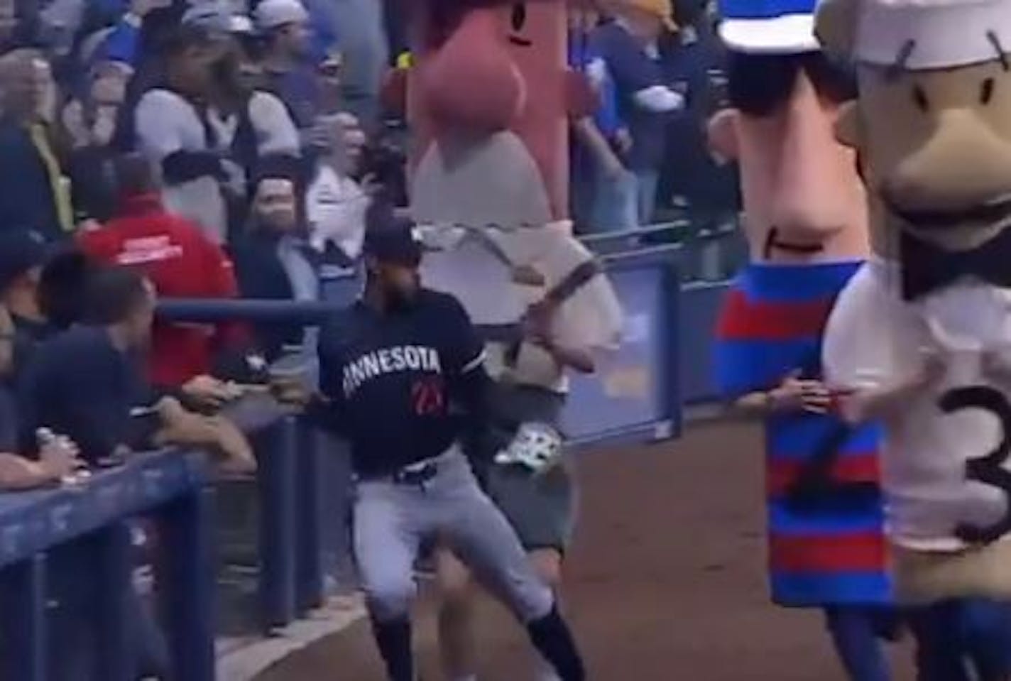 Byron Buxton almost was run down by one of the racing sausages during the Twins' loss to Milwaukee on Tuesday afternoon.