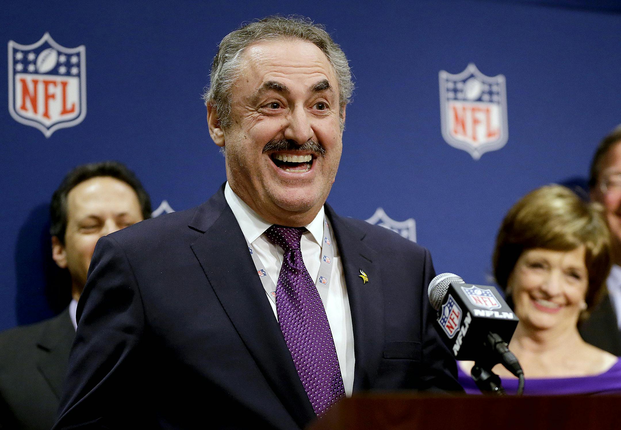 Minnesota Vikings owner Zygi Wilf speaks at a news conference after Minneapolis was selected as the host for 2018 Super Bowl at the NFL's spring meetings, Tuesday, May 20, 2014, in Atlanta. Minneapolis will host the 2018 Super Bowl after a vote by owners on Tuesday rewarded the city for getting a new stadium deal. The owners chose Minneapolis and the new $1 billion stadium planned for the site of the old Metrodome to host the championship over New Orleans and Indianapolis. (AP Photo/David Goldma