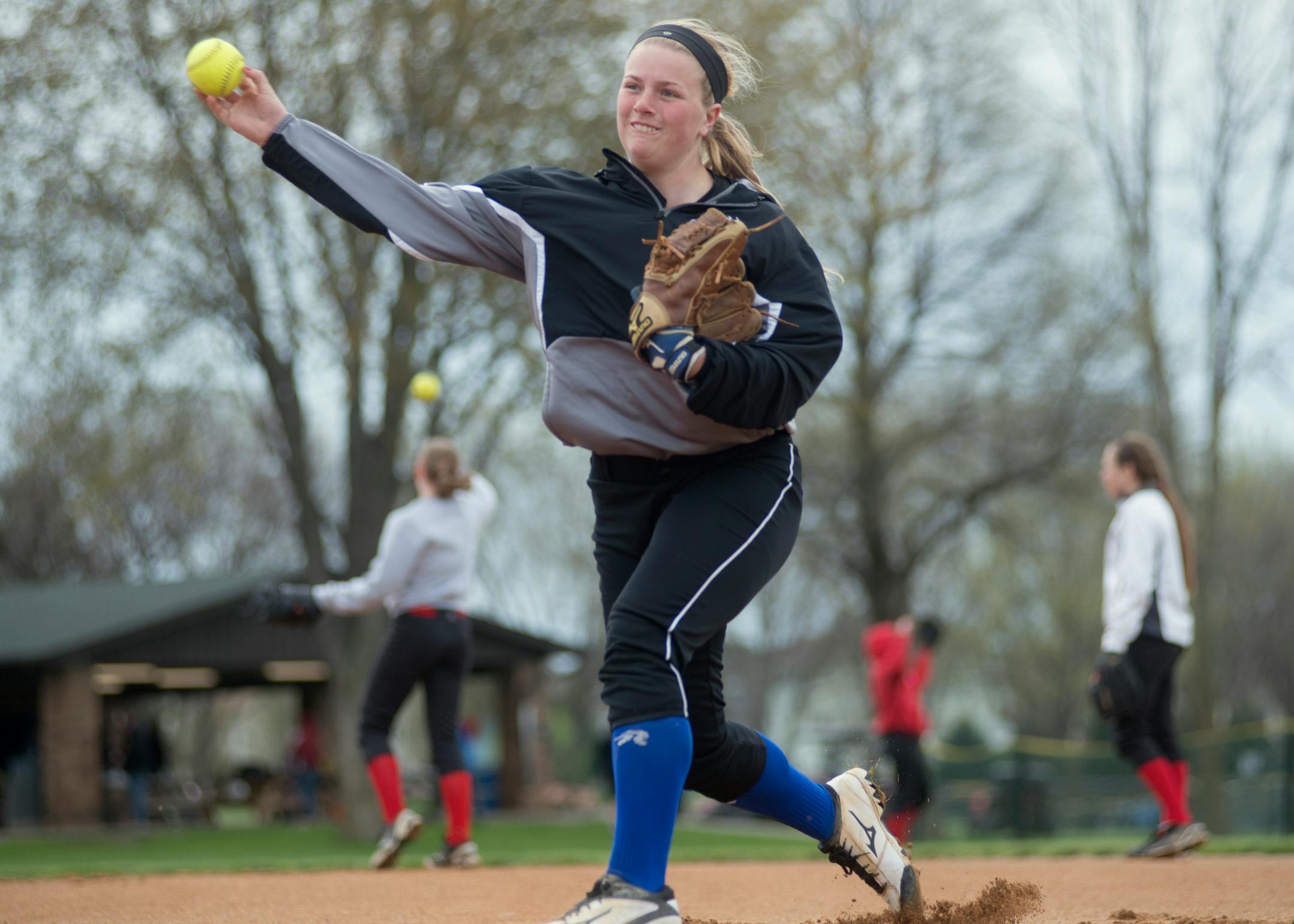 Rogers High School's Katelyn Kemmetmueller during warm ups, April 30, 2016, at Aronson Park in Lakeville, Minn. ] (Matthew Hintz, 043916, Lakeville)