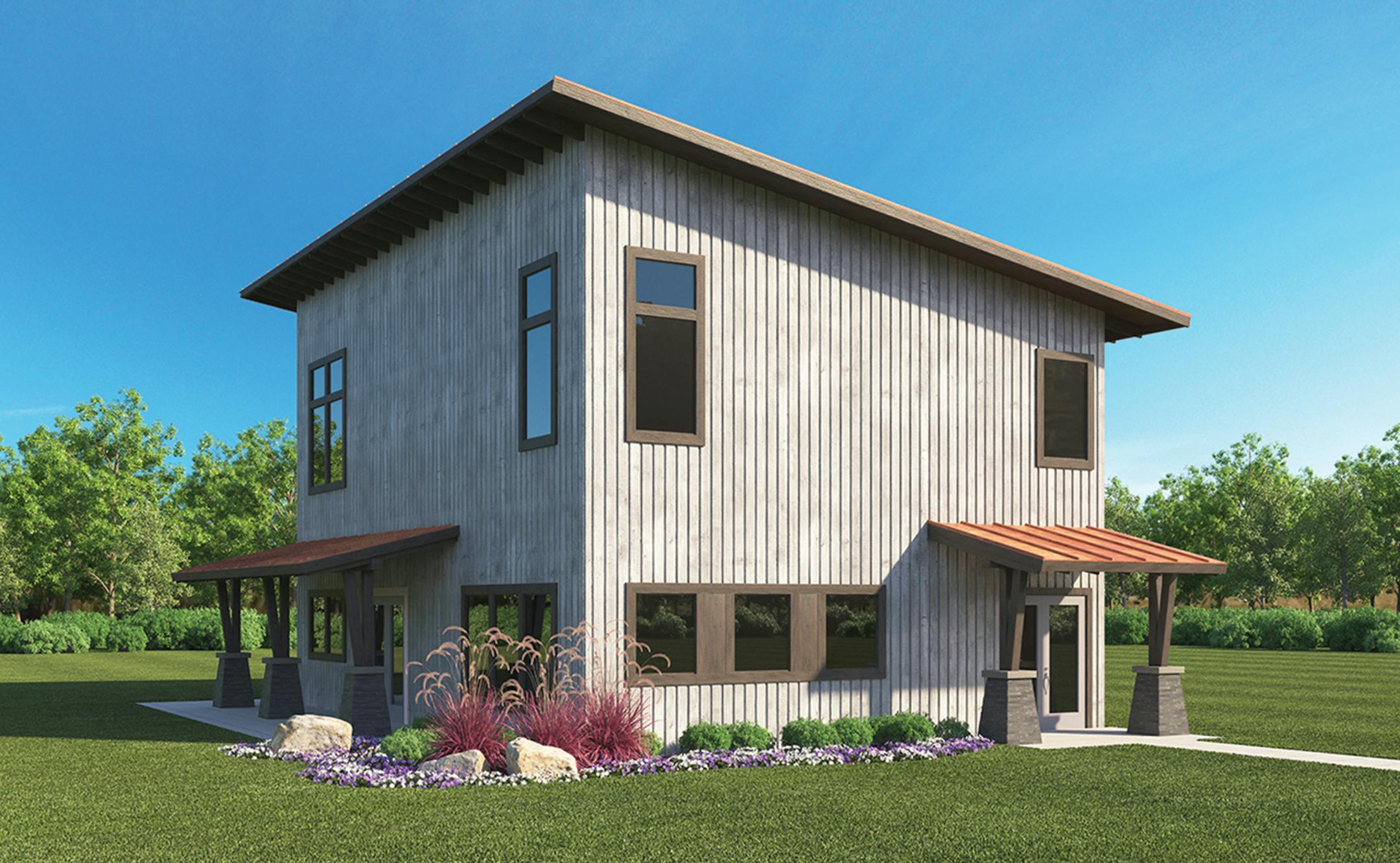 Home plan: Simply modern for a corner lot.