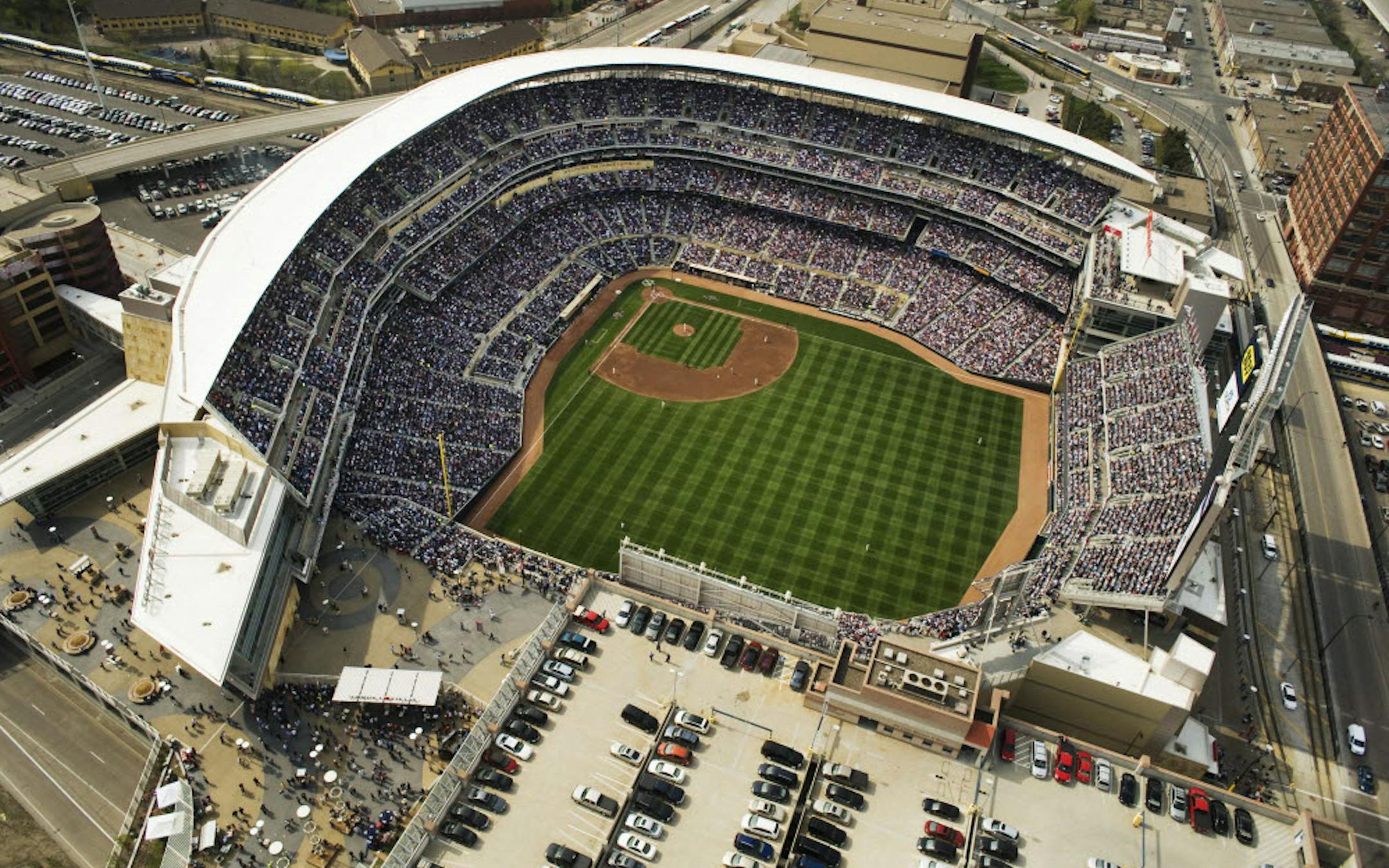 Aerial view of Target Field on Opening Day 2010