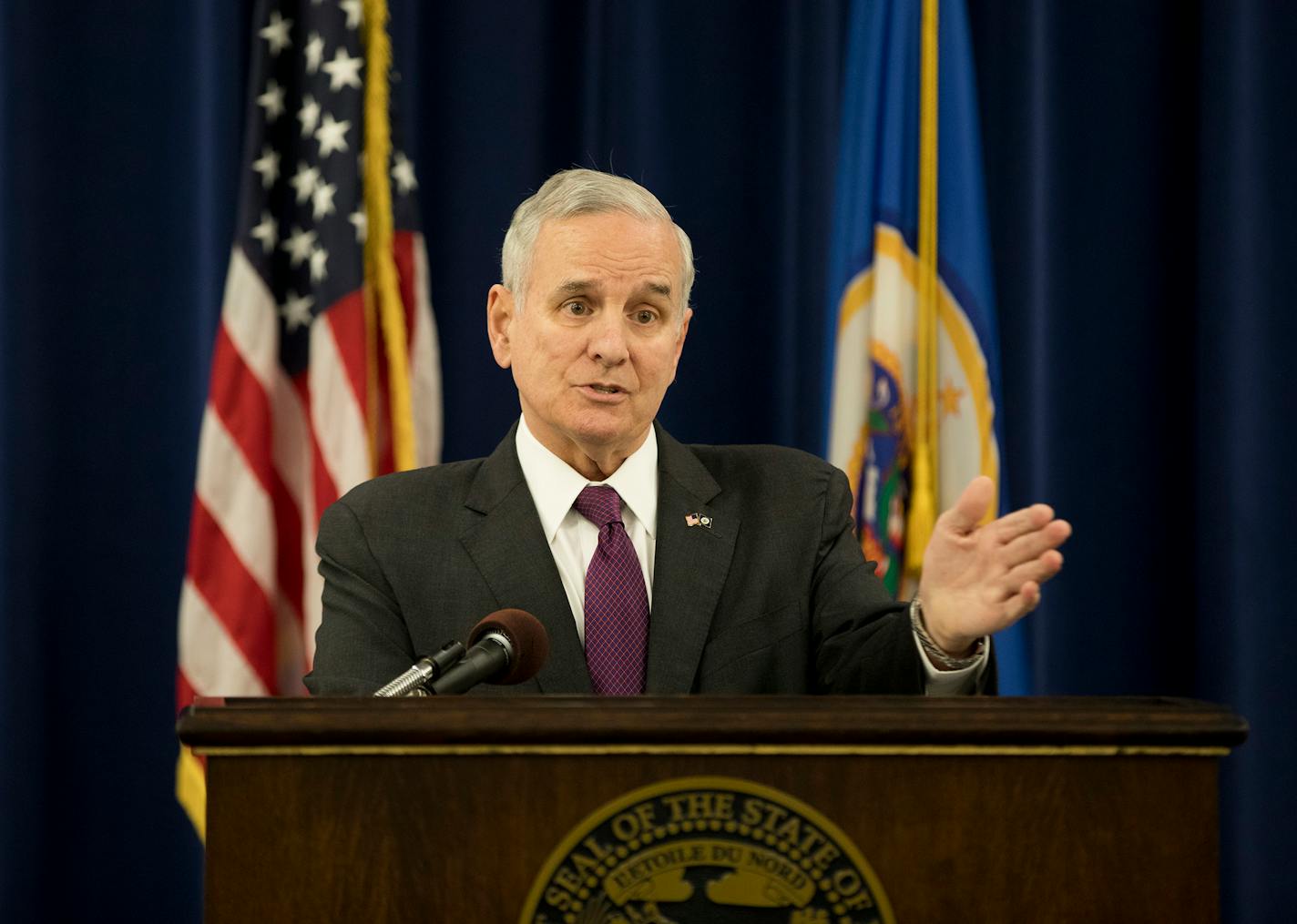 Gov. Mark Dayton talked at a news conference in October.