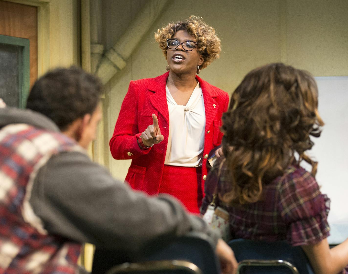 Mizz June, center, in a dress rehearsal of &#x201c;Charm&#x201d; at Mixed Blood Theatre.