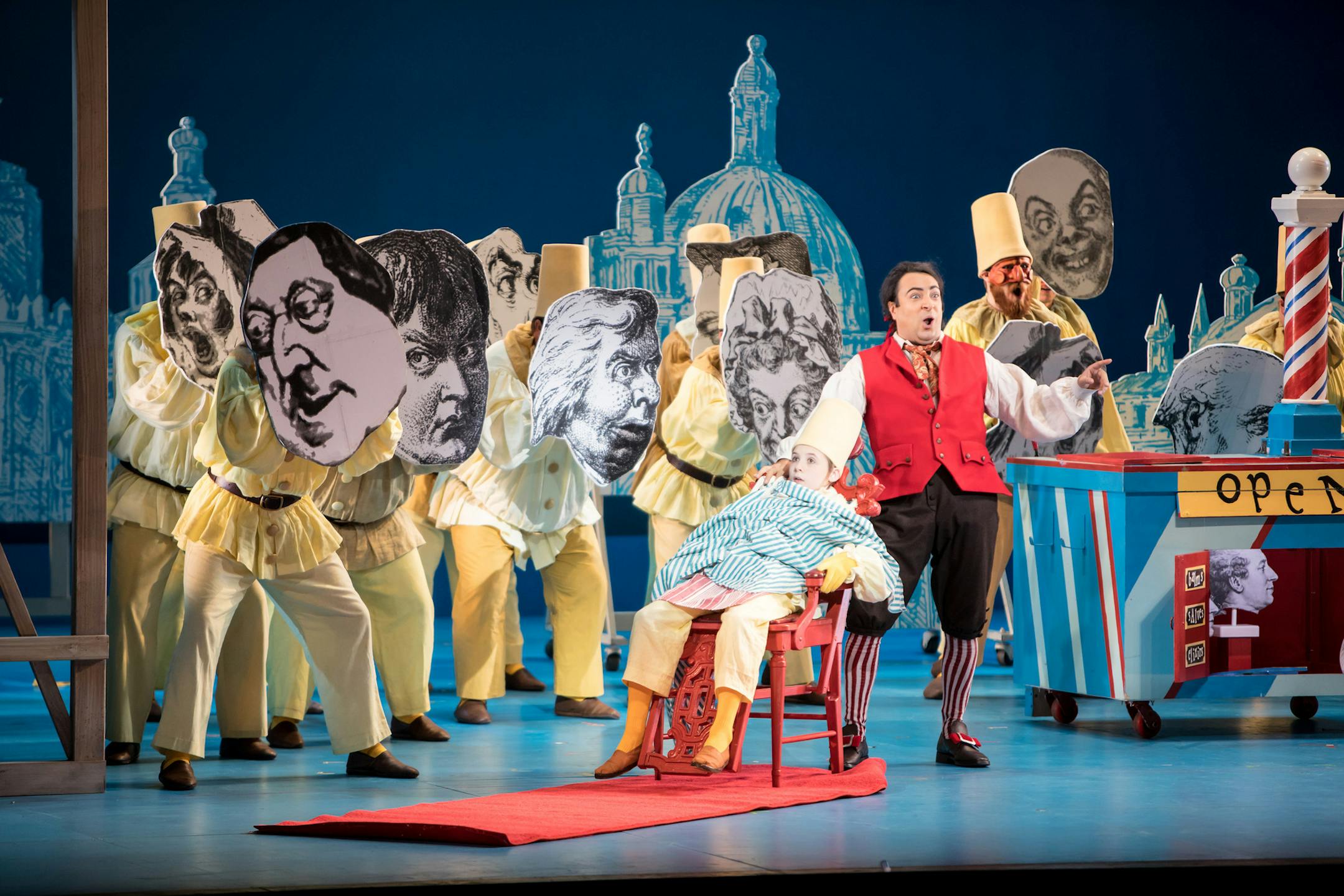 Credit: Dan Norman
Rodion Pagossov as Figaro and Liam Beck O’Sullivan as Figaro’s Assistant in Minnesota Opera’s The Barber of Seville.