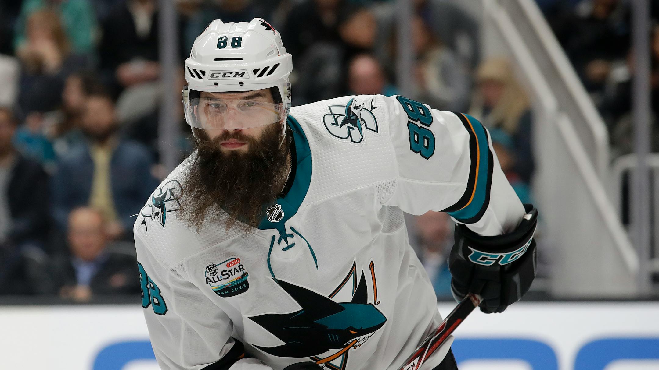 San Jose Sharks defenseman Brent Burns (88) during an NHL hockey game against the Carolina Hurricanes in San Jose, Calif., Wednesday, Dec. 5, 2018. (AP Photo/Jeff Chiu)
