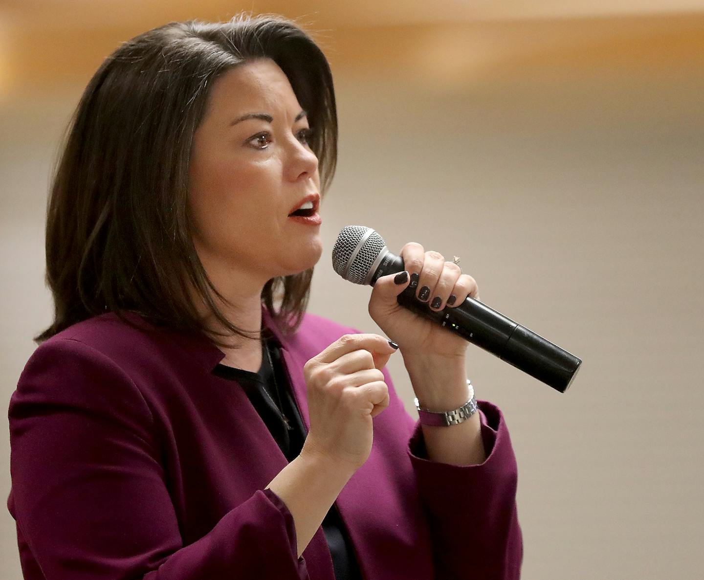 U.S. Rep. Angie Craig, a Democrat, held a town hall at Burnsville High Saturday, Jan. 26, 2019, in Burnsville, MN. Here, Craig responded to a question.